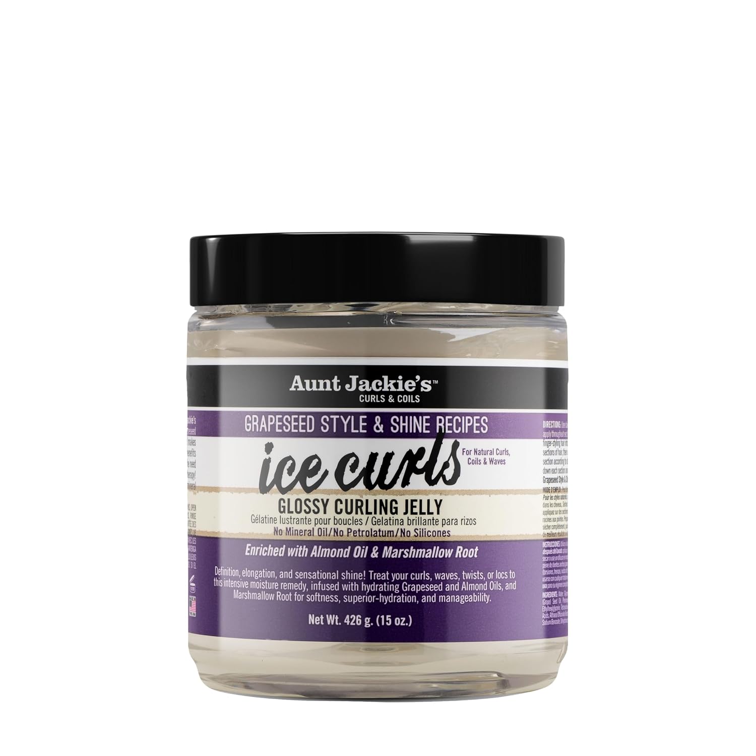 Aunt Jackie's Grapeseed Style and Shine Recipes Ice Curls Glossy Curling Jelly, Hydrates, Softens, Makes Waves, Curls and Coils Easier to Style, 15oz