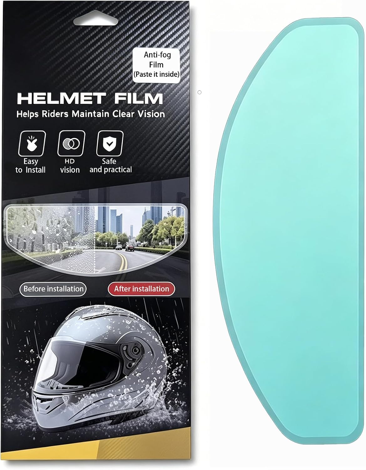 Universal Anti Fog Film for Motorcycle Helmet Visor, Helmet Face Shield Anti Fog Visor Insert, Long-Lasting Performance, Easy to Install, No Glue Residue, Ideal for Cold & Rainy Weather Riding