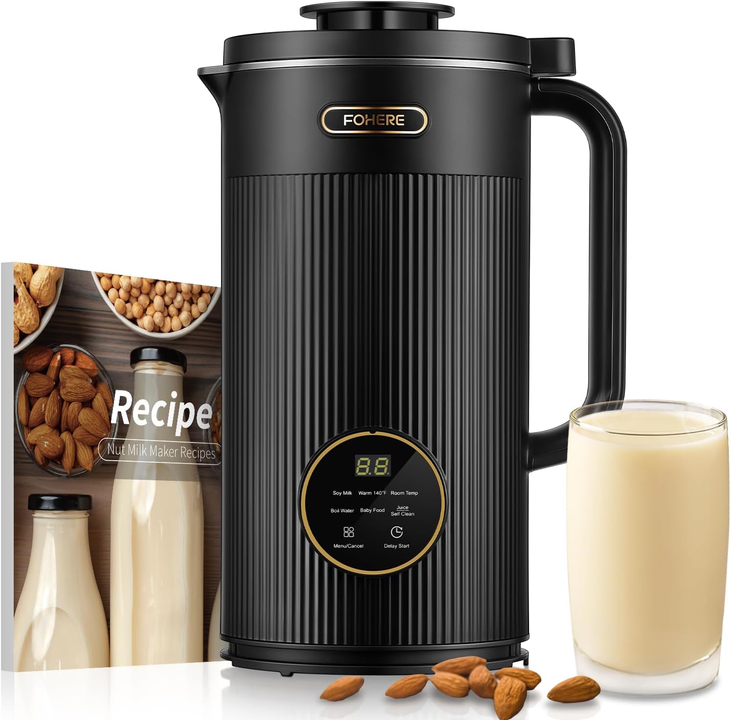 FOHERE Nut Milk Maker Machine, 6 in 1 35oz Soy Milk Maker for Homemade Almond, Oat, Soy, Baby Food, Plant-Based Milk and Dairy Free Beverages, with 12H Timer/Self-Clean/Keep Warm/Boil Water