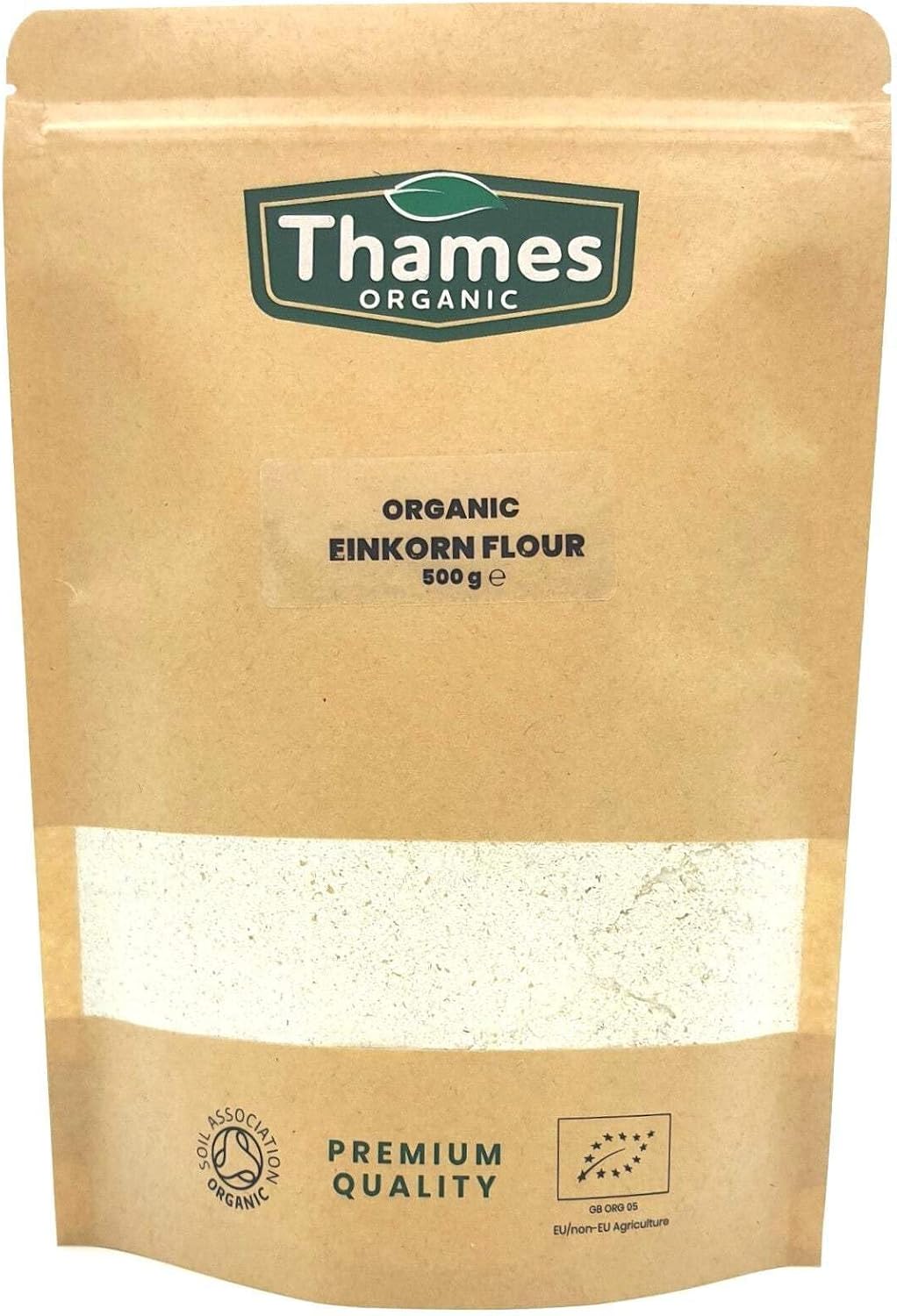 Organic Einkorn Wholemeal Flour-Certified Organic, Non-GMO, Vegan, No Additives, No Preservatives, Resealable Bag by Thames Organic 500g