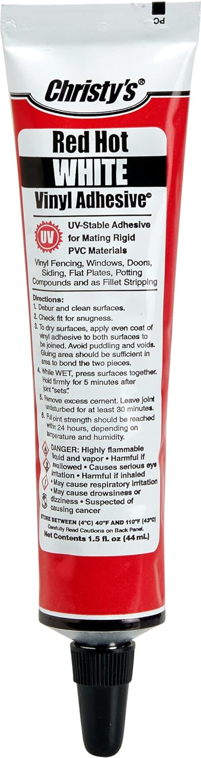 Christy's Red Hot Vinyl Adhesive, White, 1.5 oz Tube, White,Red