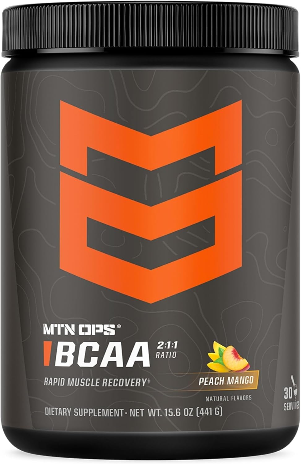 MTN OPS BCAA 2:1:1 Amino Acids Supplement Powder for Rapid Muscle Recovery & Repair with Zero Sugar & Gluten Free (30-Serving Tub, Peach Mango)