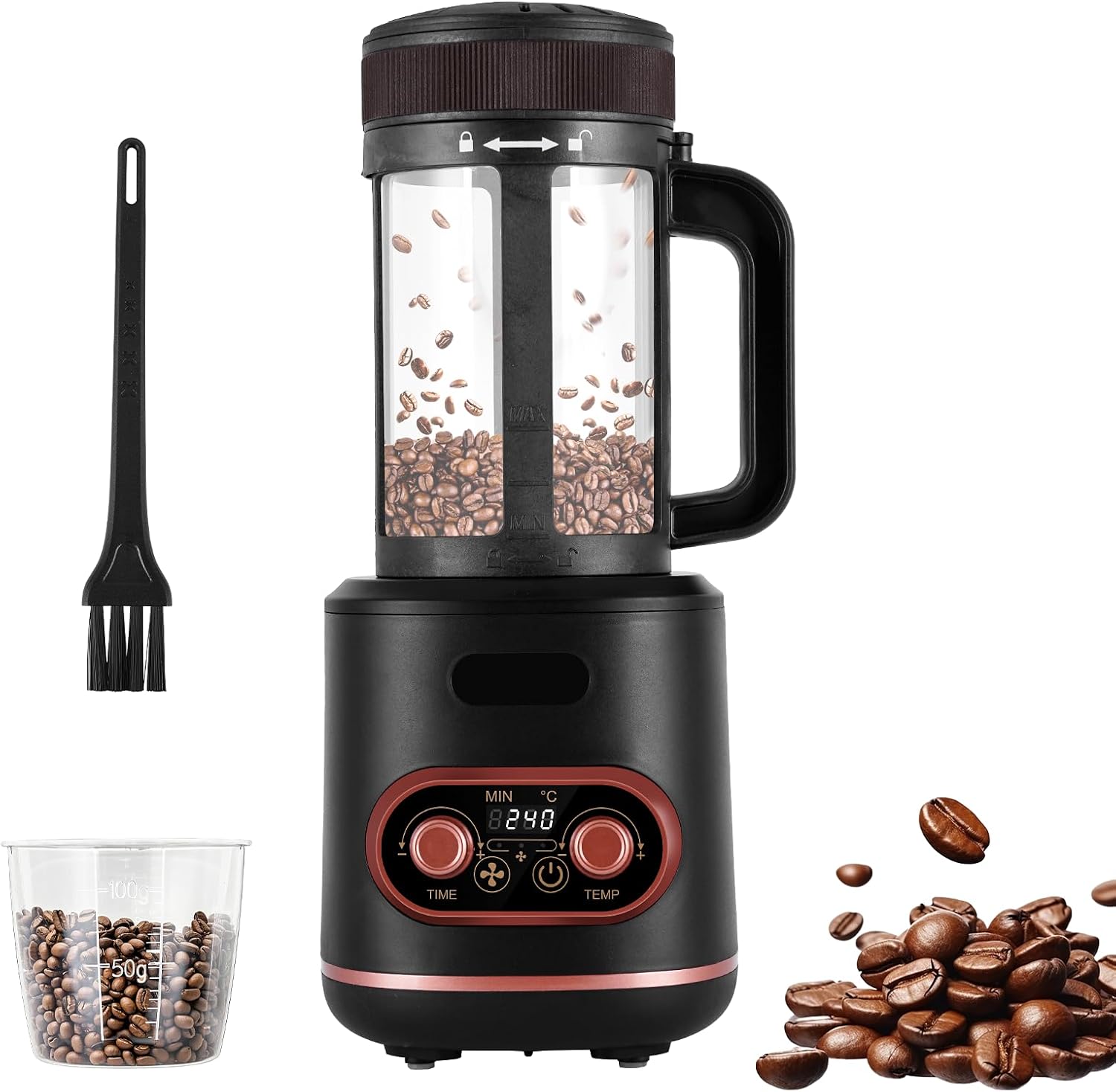 Coffee Roaster Machine 100g Hot Air Coffee Roasters 2200W Electric Coffee Bean Roaster with Timer Adjustable Heating and Cool Setting for Cafe Shop Home Use 220V
