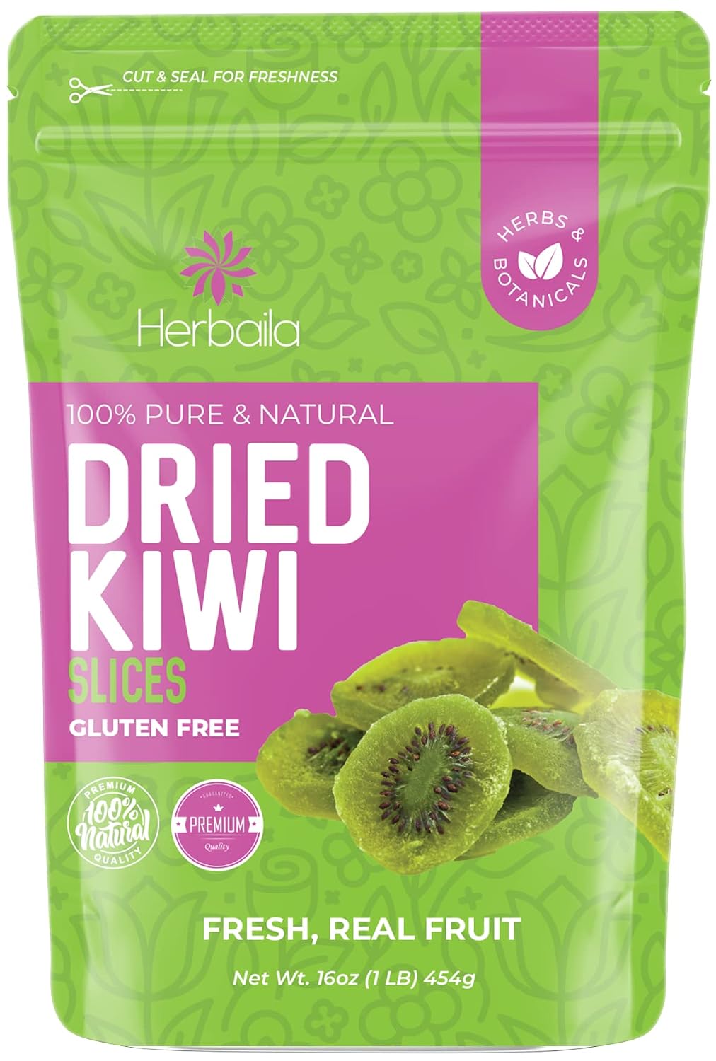 Dried Kiwi Fruit Slices, 1 Pound. Dried Kiwis Fruit, Dehydrated Kiwi Slices, Kiwi Dried fruit. All Natural, Non-GMO, Lightly sweetened Dried Kiwifruit Slices. 16 Ounces.