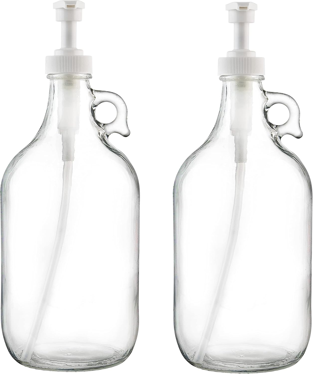 kitchentoolz Half Gallon Glass Pump Dispenser Bottle, Large Jug with Pump for Laundry Soap Dispenser, Liquid Detergent, Fabric Softener, Syrup Pump - 64 oz Capacity