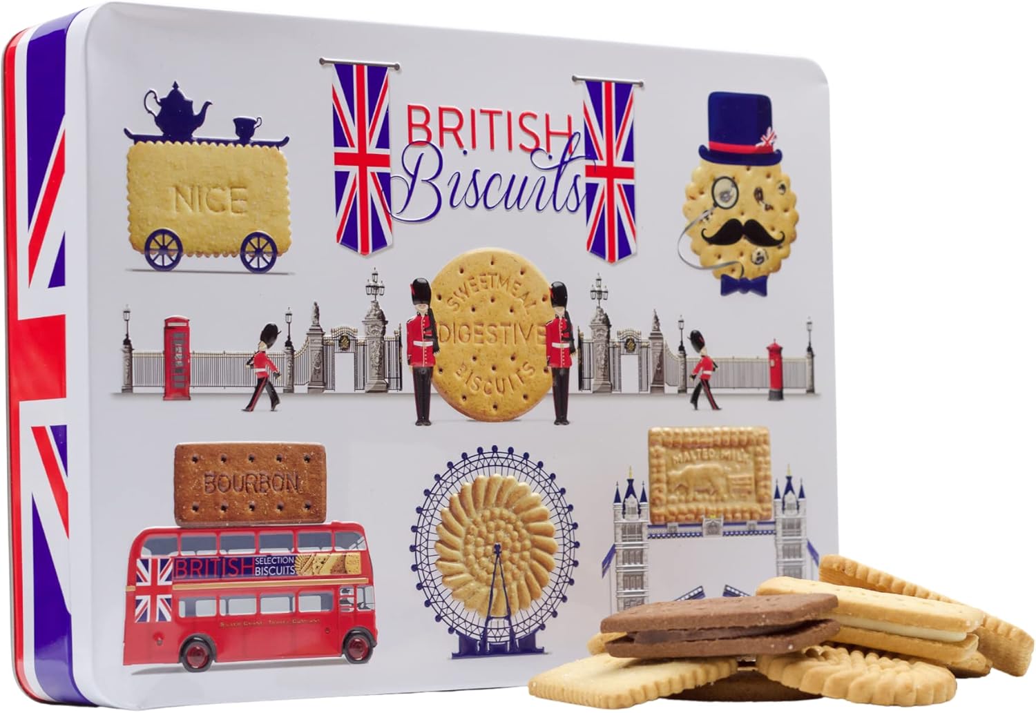 British Biscuits Gift Set - Novelty Large Biscuit Tin, Luxury Assorted Biscuit Selection Box Hamper, London Souvenirs Gifts, Keepsake Tins for Birthday, Thank you Teacher Biscuits, Men, Women, 350g