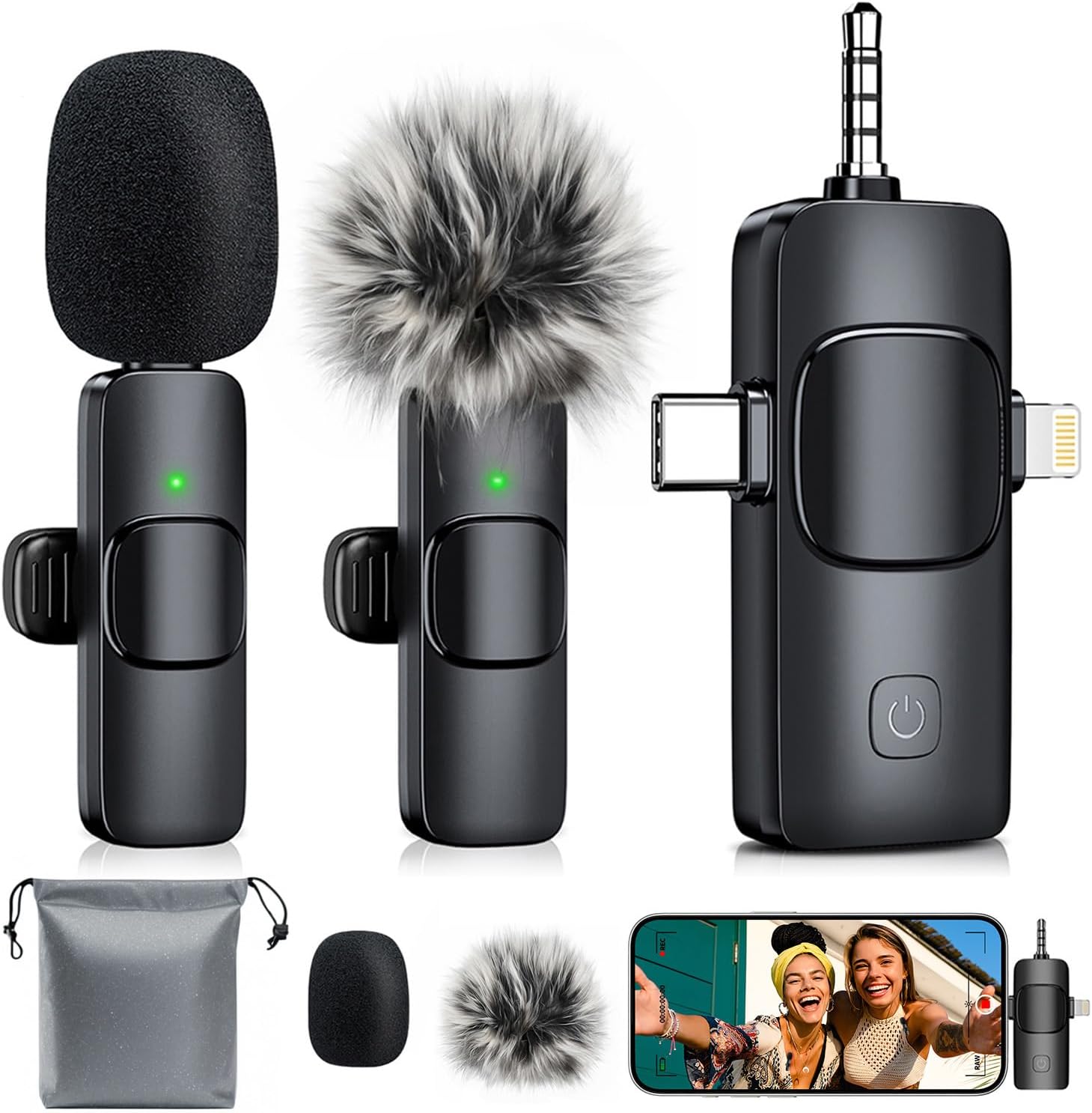 3-in-1 Mini Microphone for iPhone: Wireless Lavalier Microphones for iOS/Android/Camera - Noise Reduction Lapel Mic forLive Stream - HiDefSound for Video Mavericks