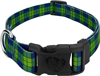 Country Brook Petz - Deluxe Blue and Green Plaid Dog Collar - Made in The U.S.A. - Plaid and Argyle Collection Featuring Charming Designs (5/8 Inch, Small)