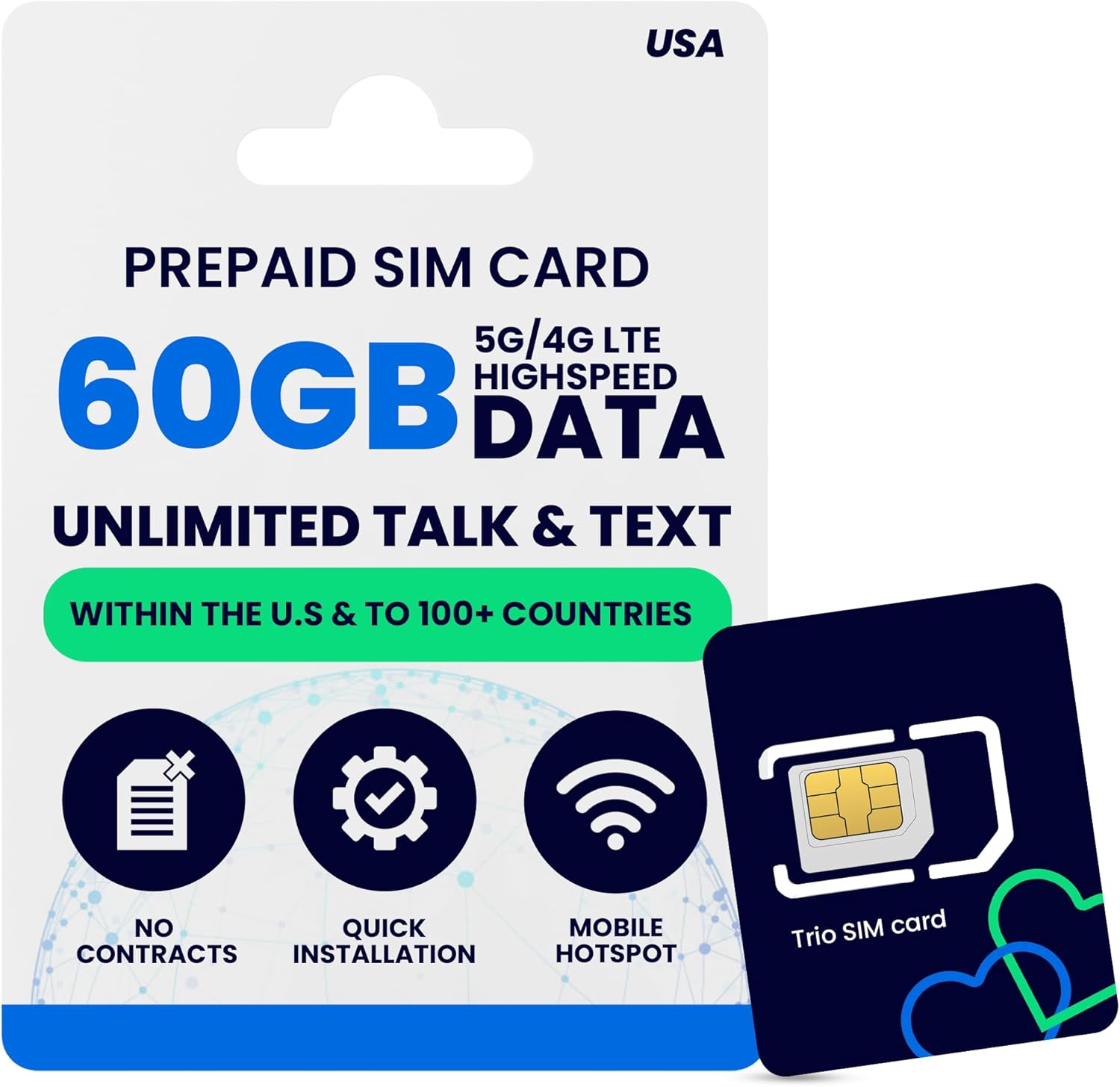 Lycamobile 30 Day USA Prepaid SIM Card with 60GB High Speed 4G LTE/5G Data, Hotspot Included, International Talk & Text to 100+ Countries, Quick Activation, 3-in-1 Triple-Cut US Mobile SIM Card