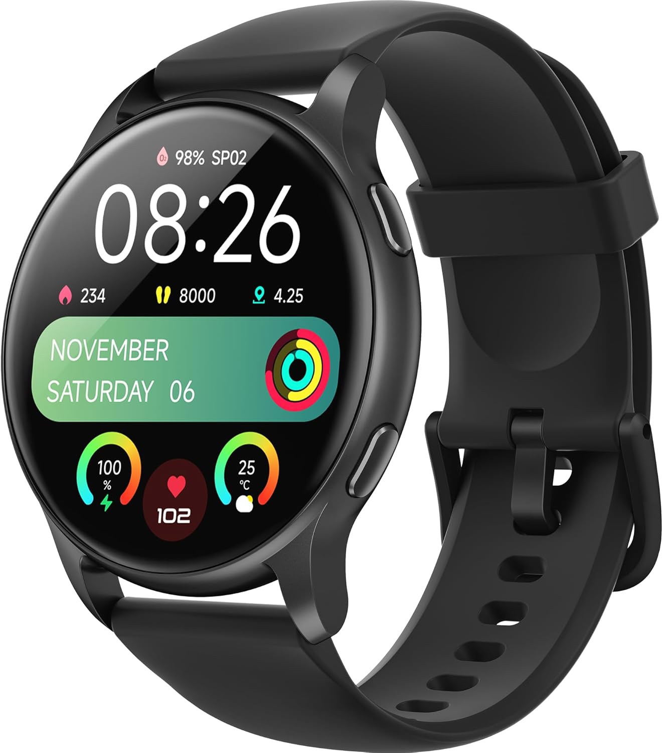 Parsonver Smart Watch for Men Women, 5ATM Waterproof for Swimming, Answer/Make Calls, Fitness Watch with 100+ Sports, Heart Rate/Sleep/SpO2 Monitor, Smartwatch for Android & iPhone, 44mm, Black