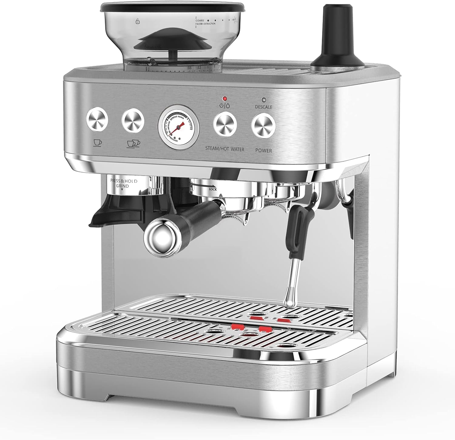 Aptliton Bean to Cup Coffee Machine - Coffee Maker with Grinder and Milk Frother, 15 Bar Italian Pump - Barista Express with 2 Capacity Options for Espresso, Cappuccino & Latte (Gray)