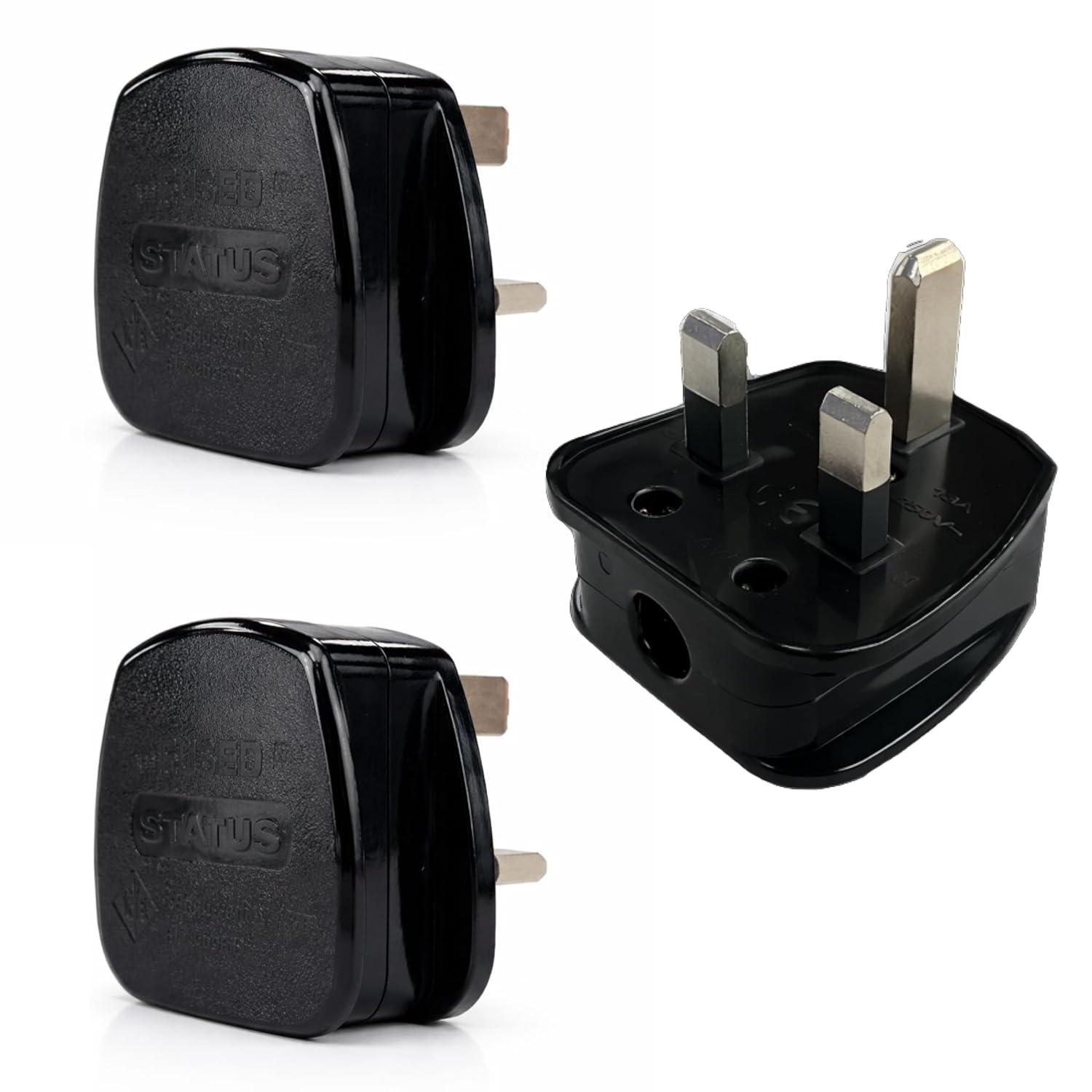 STATUS 13A 3-Pin Black Electrical Plug Tops, Pack of 3