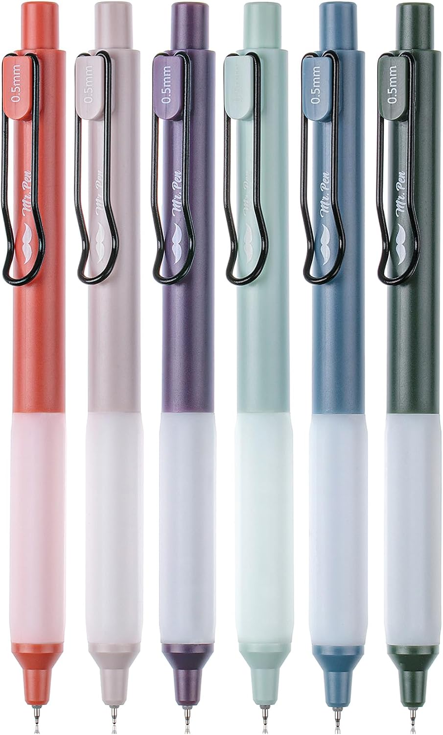 Mr. Pen- Retractable Gel Pens, 6 Pack, Vintage Barrels, Black Gel Pens Fine Point 0.5mm, Fast Dry, Back to School Supplies