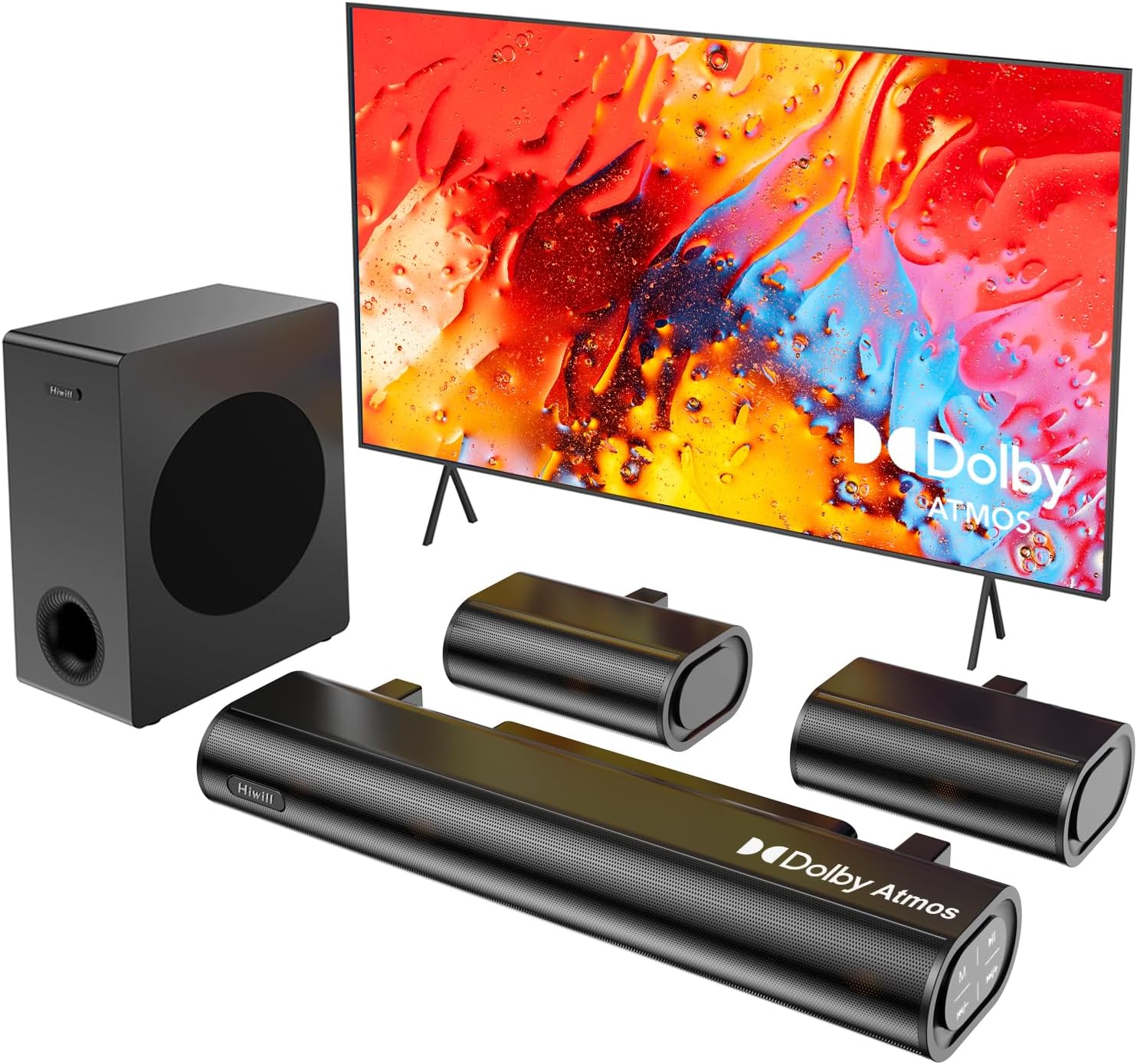Hiwill 5.1ch Soundbar, w/ 5.25'' Big Subwoofer Dolby Atmos Surround System, 2 Wired Rear Speakers Sound Bar for Small Rooms, Clear Voice, Home Theater Audio, eARC/ARC/Opt/Bluetooth, TV Speaker 2025