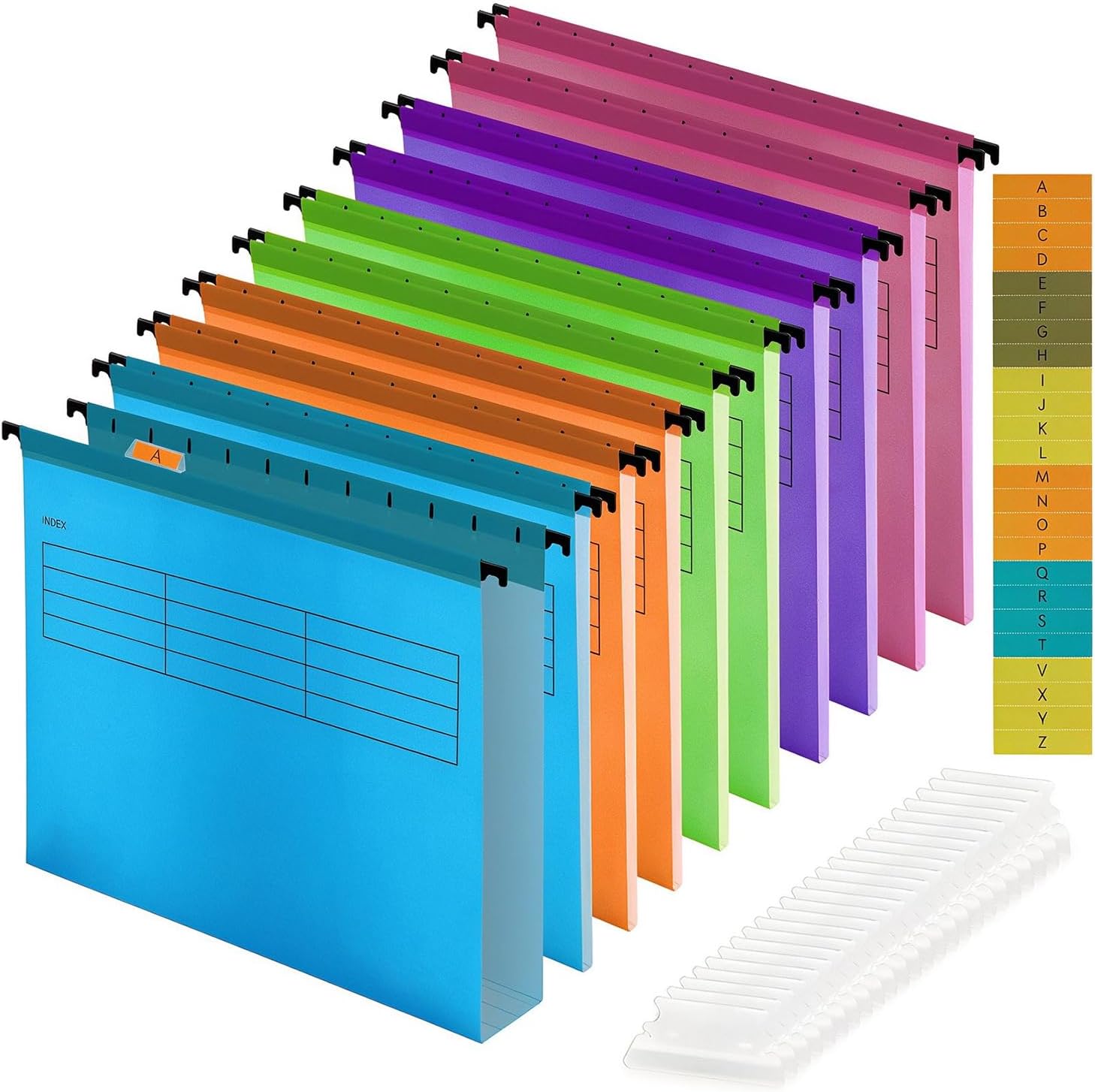 A4 Suspension File, Polypropylene Filing Cabinet Suspension Files with Tabs and Card Inserts A4 Hanging Filing Folders for Office Organization Home Work (10)