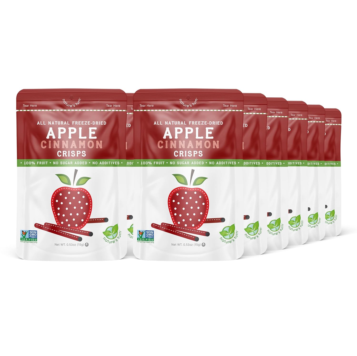 Nature’s Turn Freeze-Dried Apple Cinnamon Crisps – Healthy, Gluten-Free, Crispy & Delicious, Plant-Based Snack, Ideal for Cereal, Smoothies, School Lunches, & On-the-Go, Pack of 12 (0.53 oz Each)