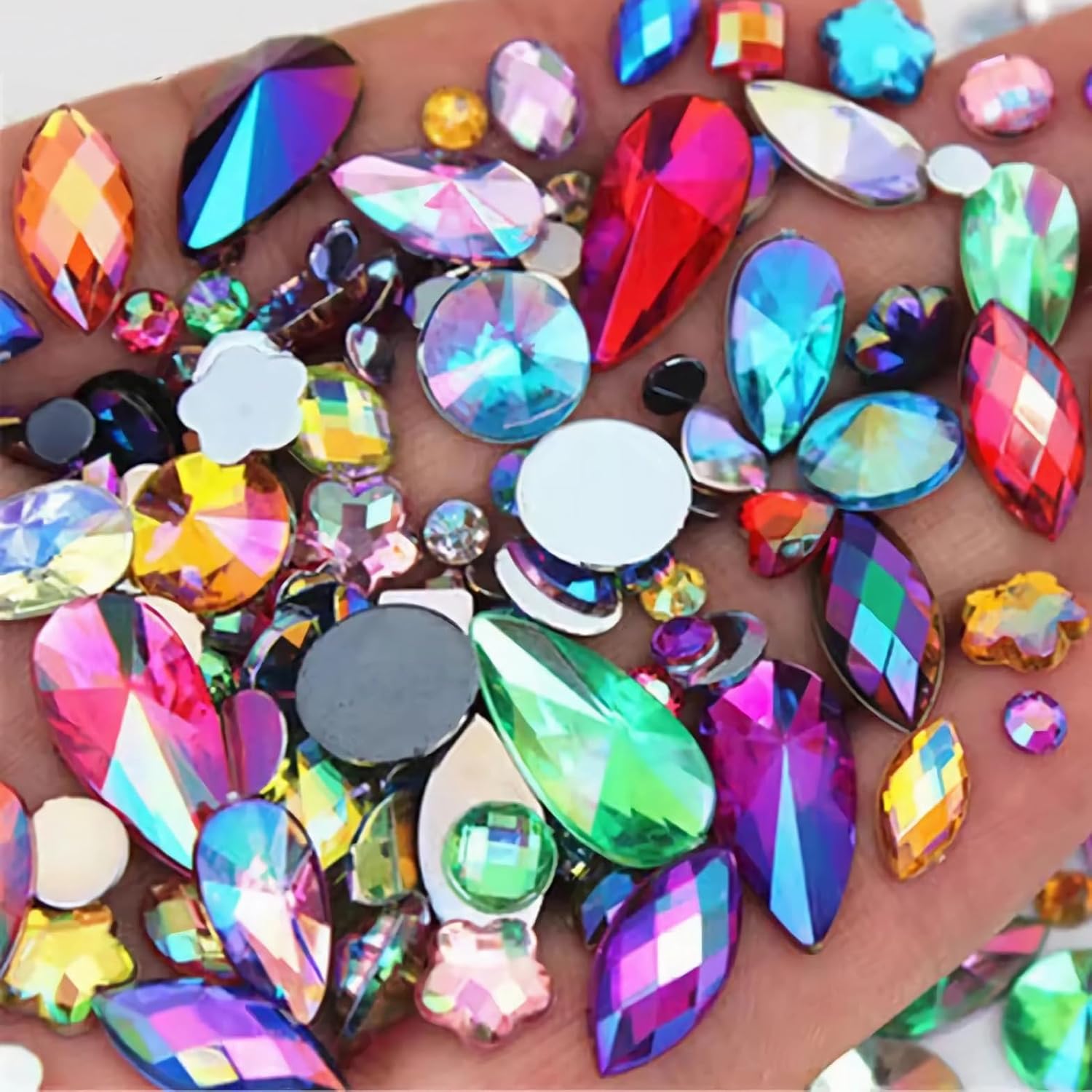 1000PCS AB Colorful Rhinestones Crystal Gems, Flatback Acrylic Gemstone Jewels, Craft DIY for Cosplay Pirate Halloween Costume Clothes Party, Nail Crafting Gems Accessories (00 Mixed Color AB)