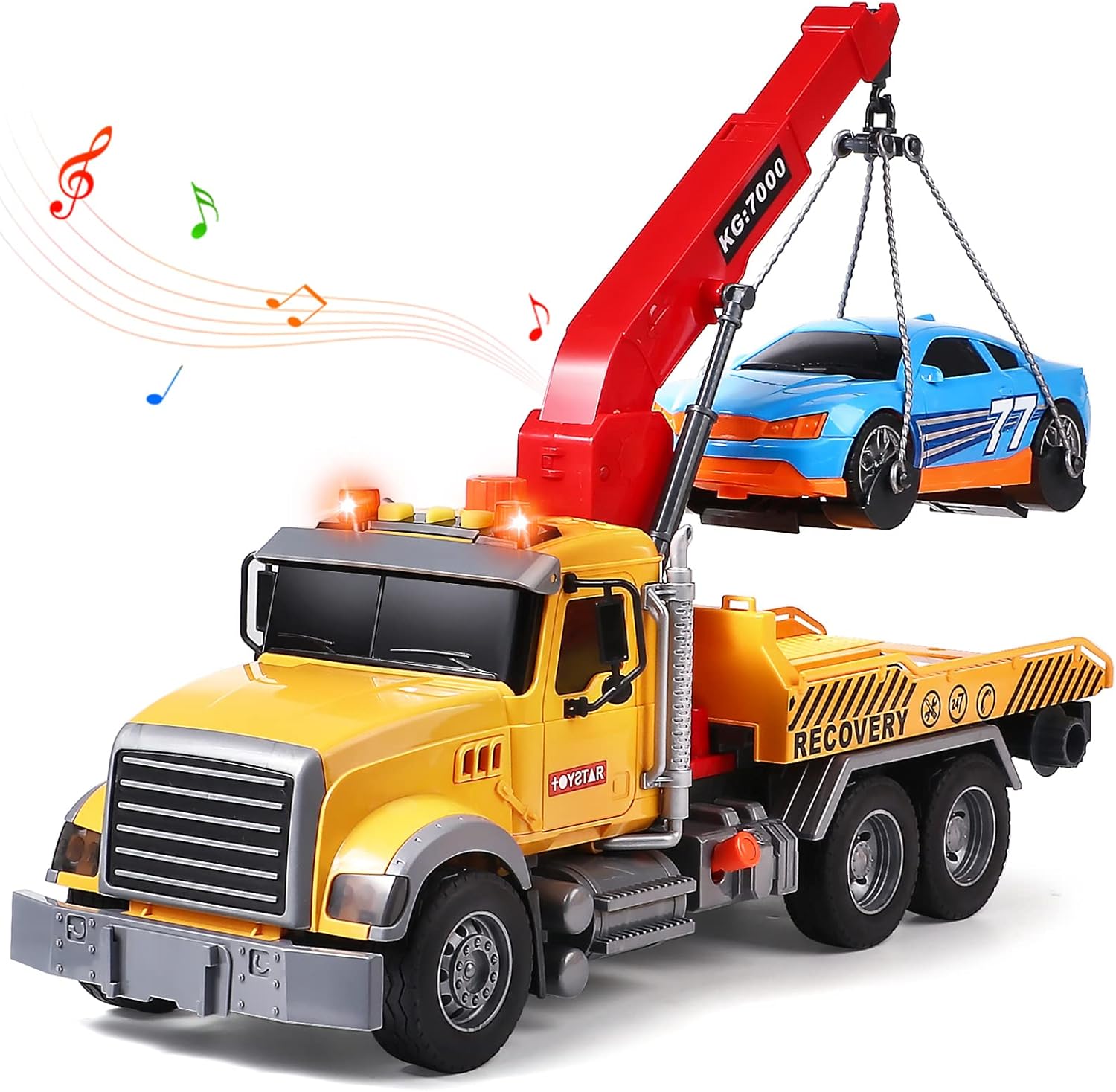 Tacobear Big Rescue Wrecker Truck Toys Gifts for Boys 3 4 5 6 7 8 Years with Racing Car 1/16 Scale Friction-Powered Tow Wrecker Truck with Lights and Sounds Educational Boys Toy Gift for Kids Toddlers