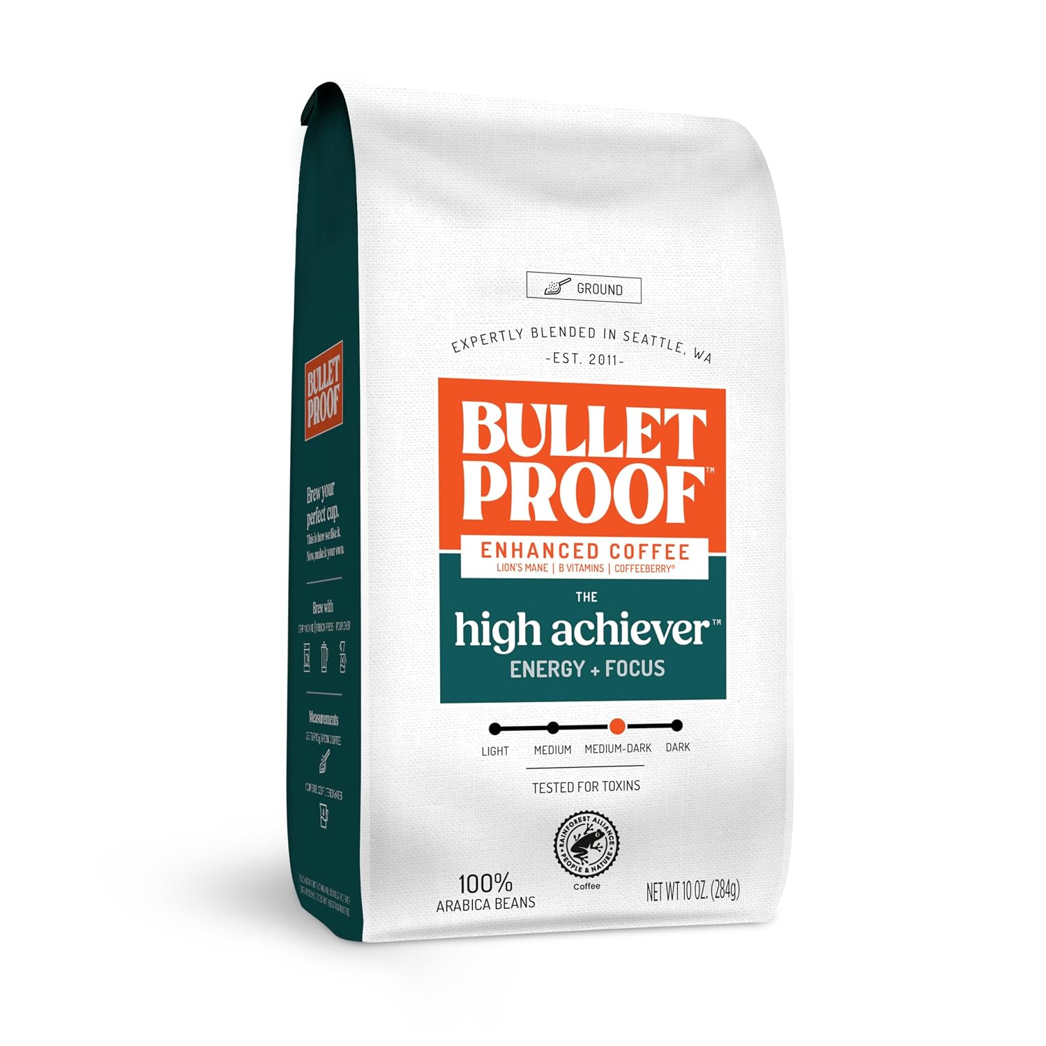Bulletproof The High Achiever Ground Mushroom Coffee, 10oz, High Caffeine