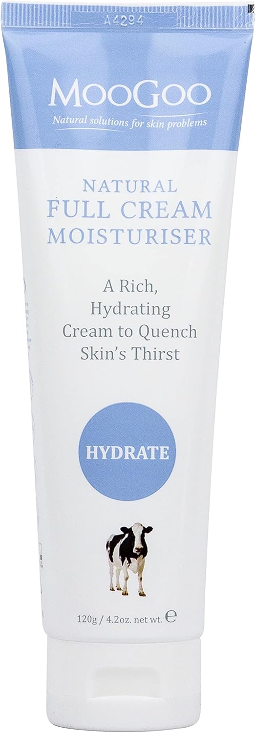 MooGoo Natural Full Cream Moisturiser - Ultra-Hydrating Repair for Dry, Itchy, Sensitive Skin - Suitable for Face, Body & All Ages, 120g/4.2oz.