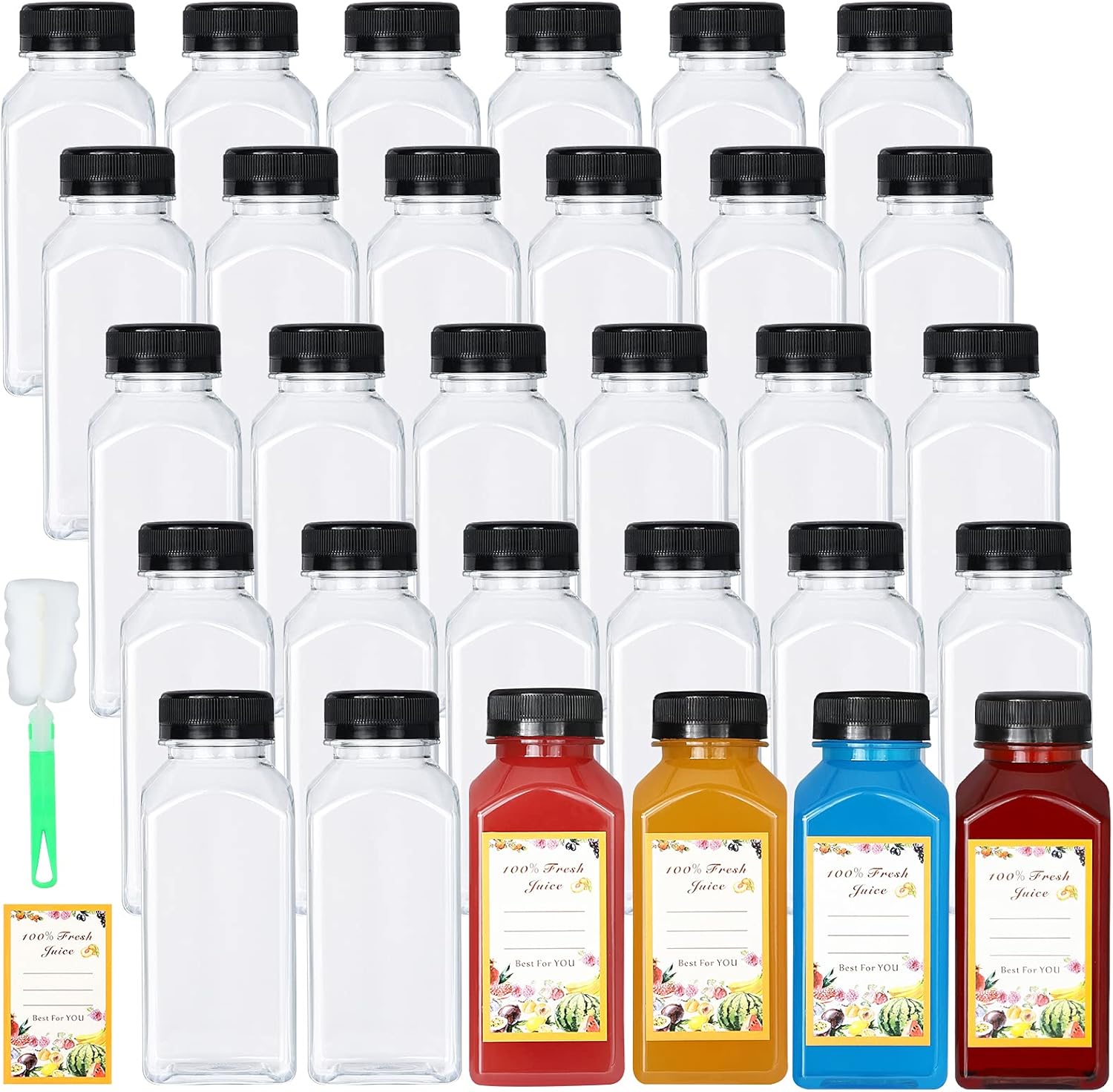 DANALLAN 30 Pack 8oz Empty Plastic Bottles with Leak-Proof Caps Food Grade Recyclable Bulk Beverage Containers Clear PET Bottles for Homemade Juice, Smoothie, Milk and Drinks