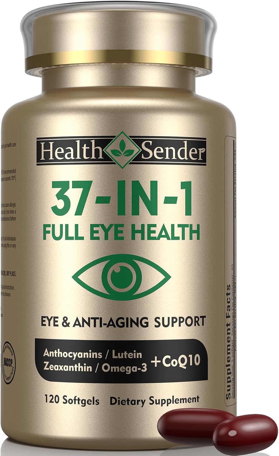 Eye Vitamin 37 in 1 Supplement for Man Woman Full Eye Support Inspired by AREDS 2 with Lutein, Zeaxanthin, Bilberry Extract Anthocyanin, Omega-3, Astaxanthin and CoQ10 Anti Aging Softgels