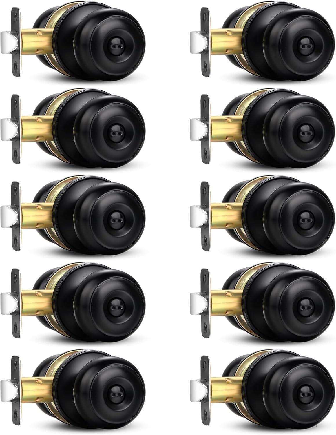 Sopoby Privacy Door Knob, 10 Pack Matte Black Round Keyless Doorknobs Interior/Exterior Lockset, Privacy Locking Door Knobs for Bedroom/Bathroom, Black Modern Design Door Hardware