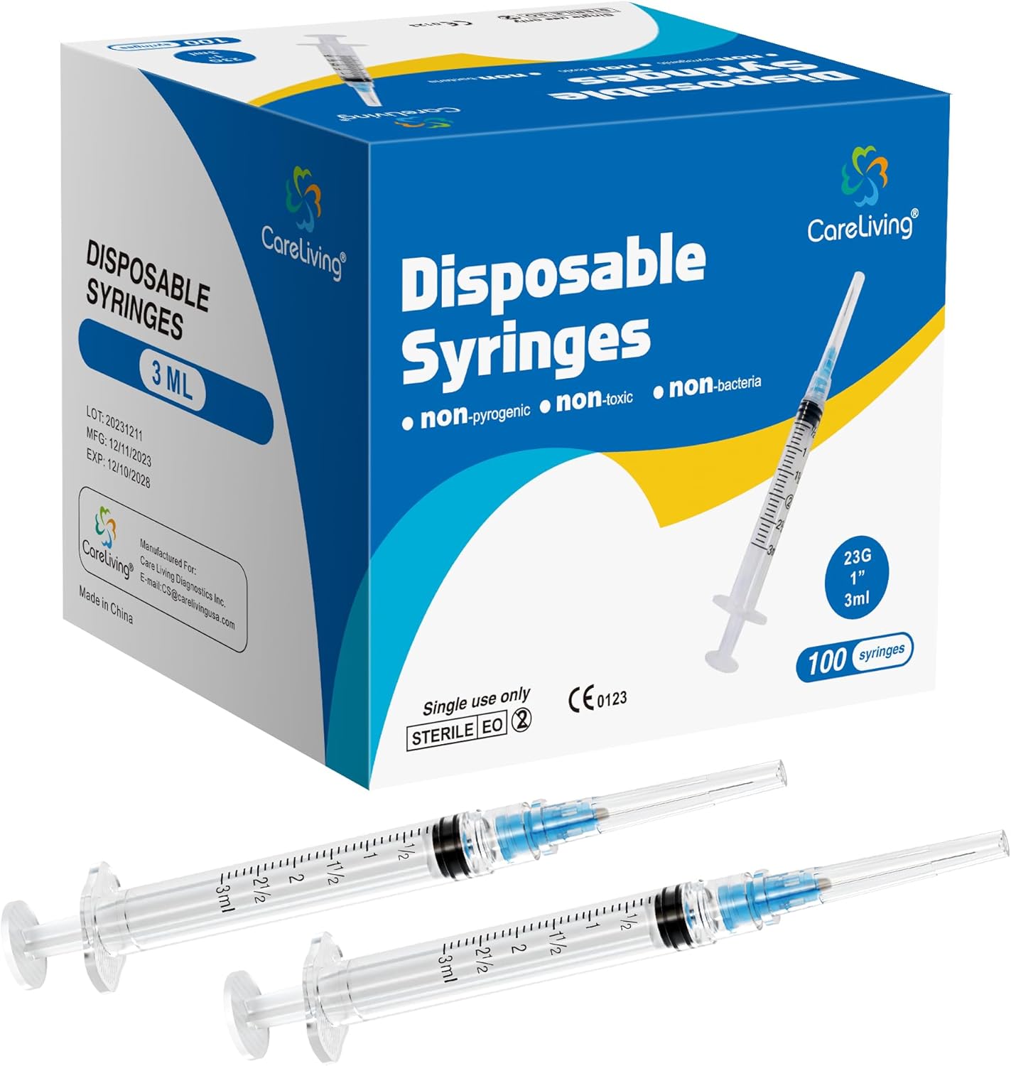 100 Pack 3ml Syringes 23G, 1.0 inch Needle Luer Lock Syringe Individually Packaged (3ml, 100)