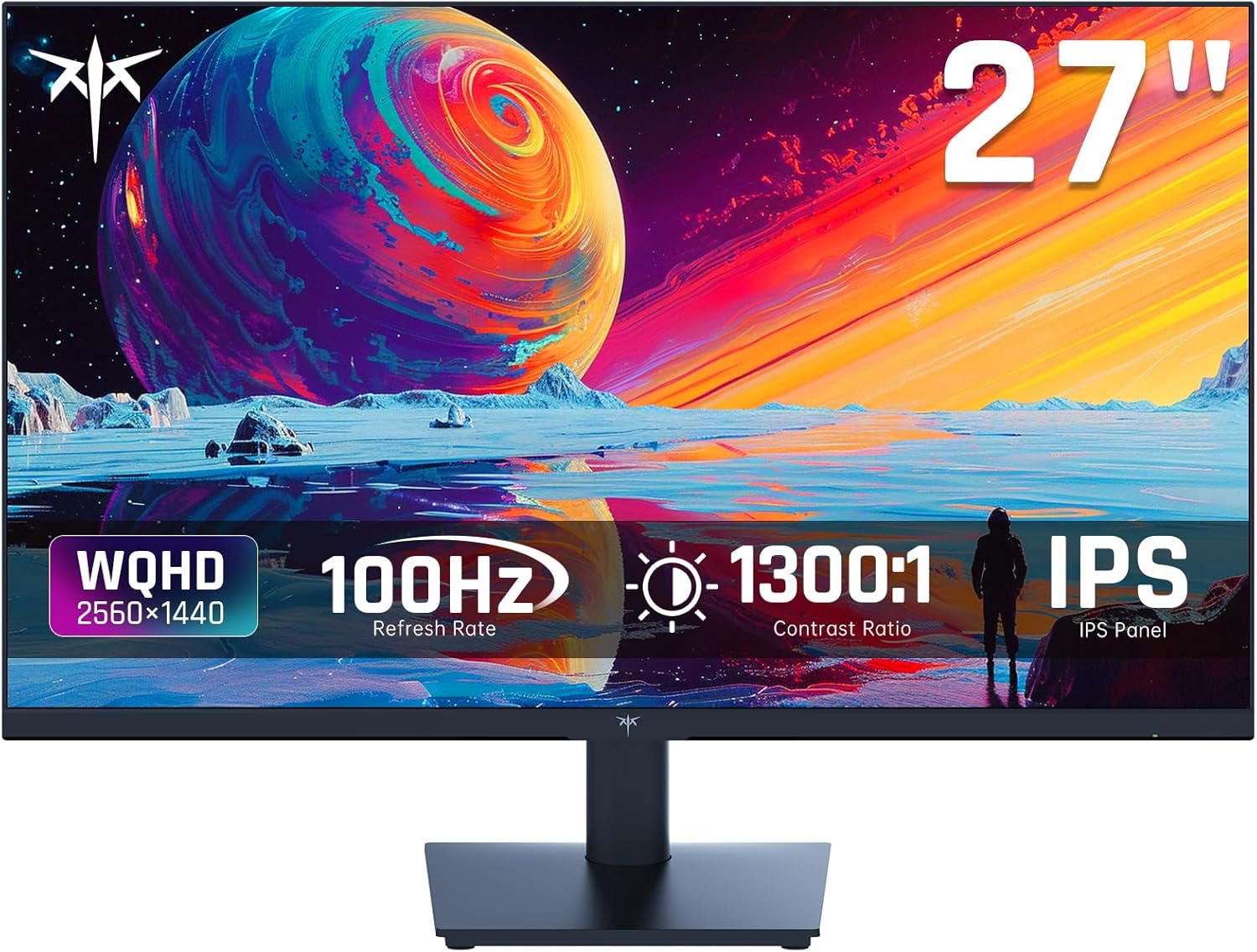 KTC 27 Inch Monitor 1440P, QHD 2K@100Hz IPS PC Monitor, Ultra Thin Bazels, Anti-Blue Light, HDR10, 116% sRGB, 95% DCI-P3, 300 Nits, 5ms MPRT, VESA 100x100, Adaptive Sync for Working and Gaming