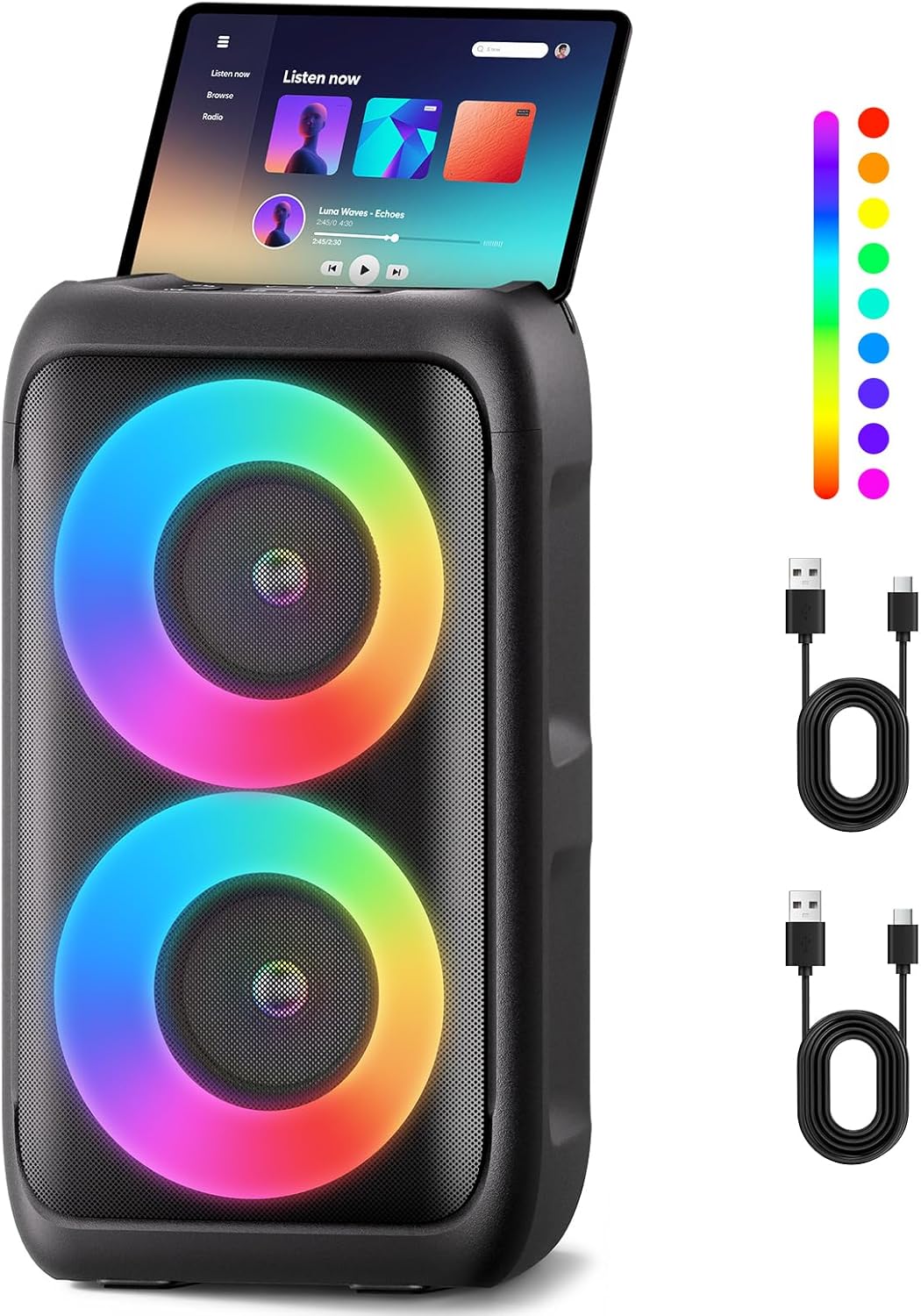 Bluetooth Speaker with 2 Rechargeable Wireless Microphone - Portable Party Speaker with Colorful Lights - 80W (Peak) Floorstanding Speakers Support TWS/AUX/USB/TF Card Ideal for Party,Home,Camping