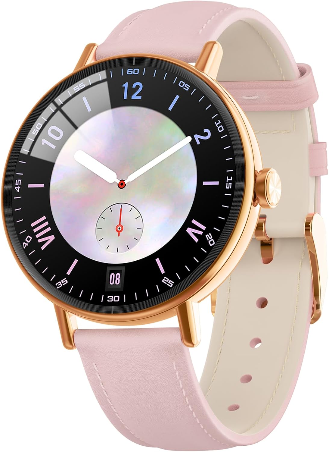 Smart Watch for Womem Answer/Make Call,1.27" HD Dynamic Dial Fitness Watch with Heart Rate/Sleep/SpO2, Leahter Ladies Smartwatch for iPhone/Samsung/Android,IP68 Waterproof，110+ Sport Mode-Pink Rose