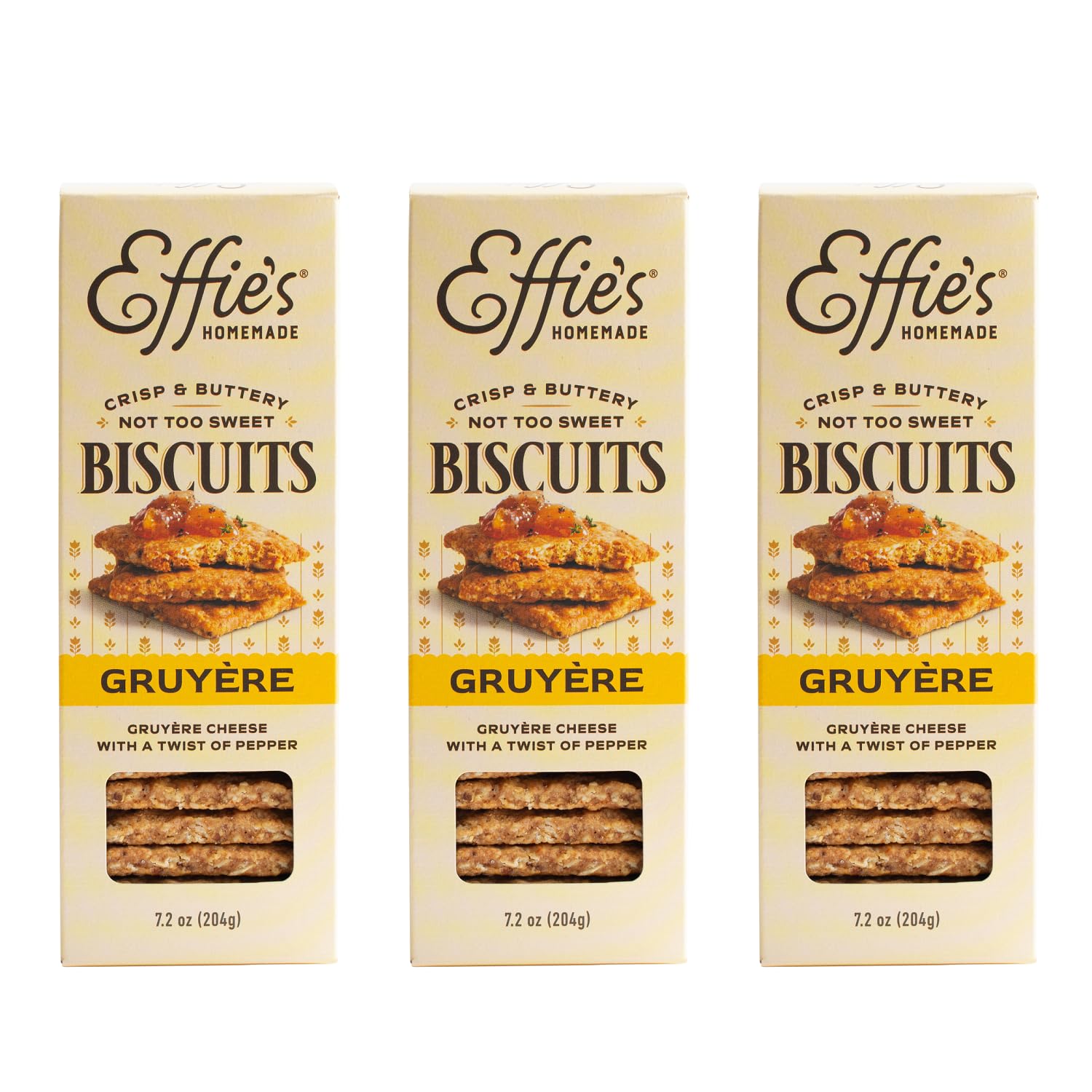 Effie's Homemade Gruyere Biscuits, Savory Cheese Oatcake Crackers, 3 Pack