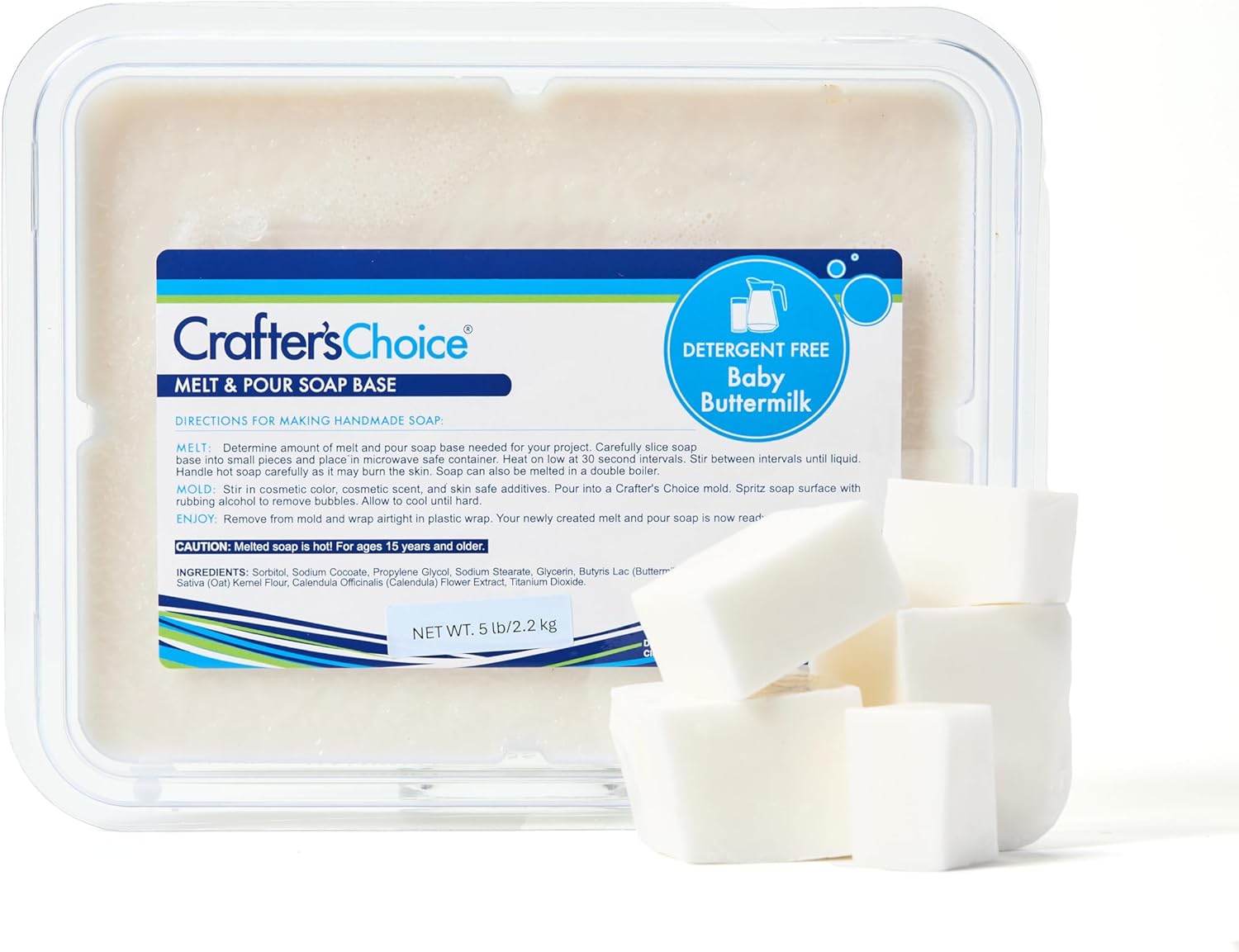 Crafter's Choice Detergent Free Melt and Pour Soap Base for Soap Making and DIY Crafting Projects, SLS/SLES Free, 5LB Block (Baby Buttermilk)