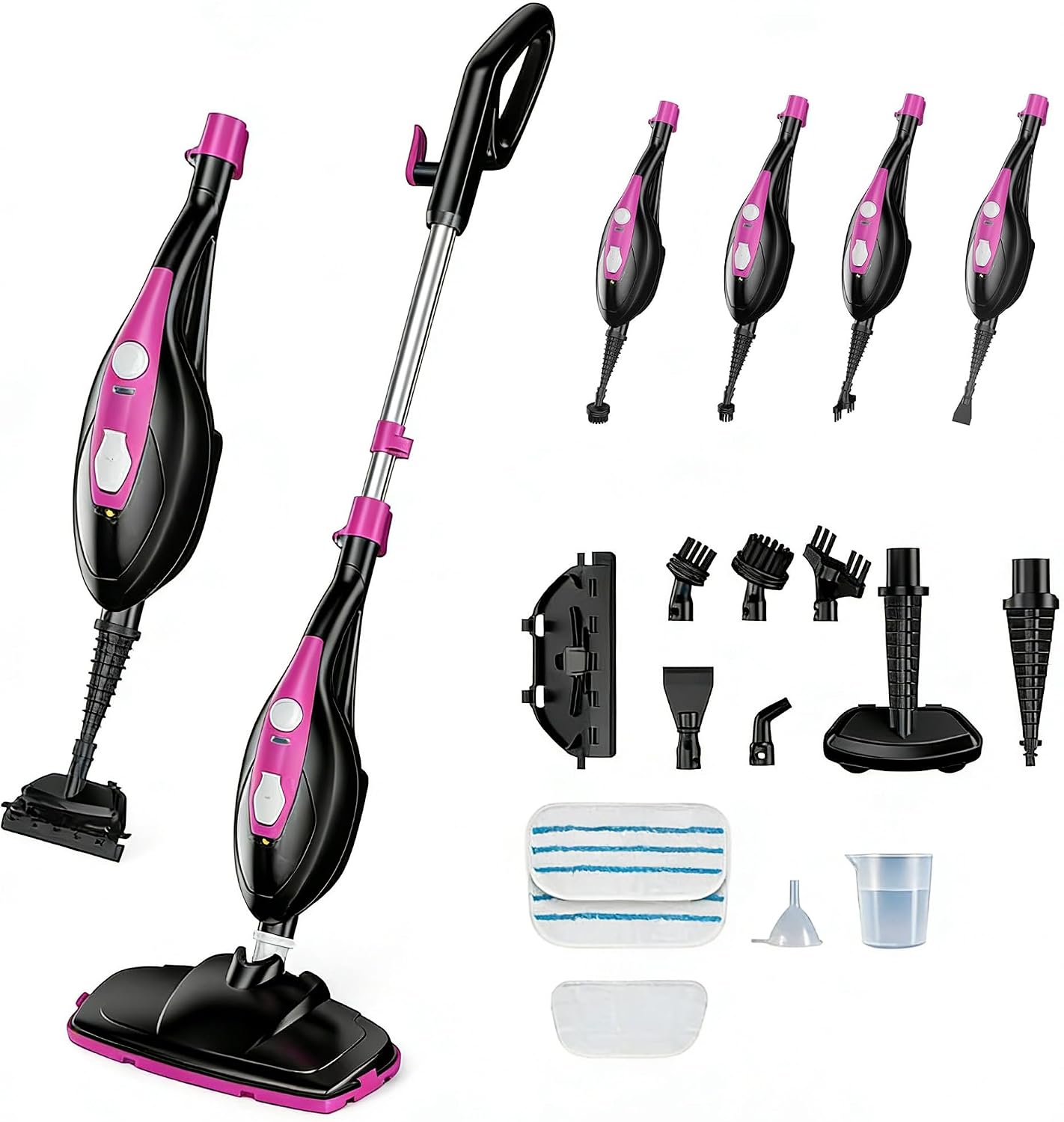 Steam Mop for Floor Cleaning, Handheld Electric Mop Steamer for Home, Hardwood Floor Steamer for Kitchen, Living Room Wood Floor Tile Carpet Clothes Cleaning, Black and Pink