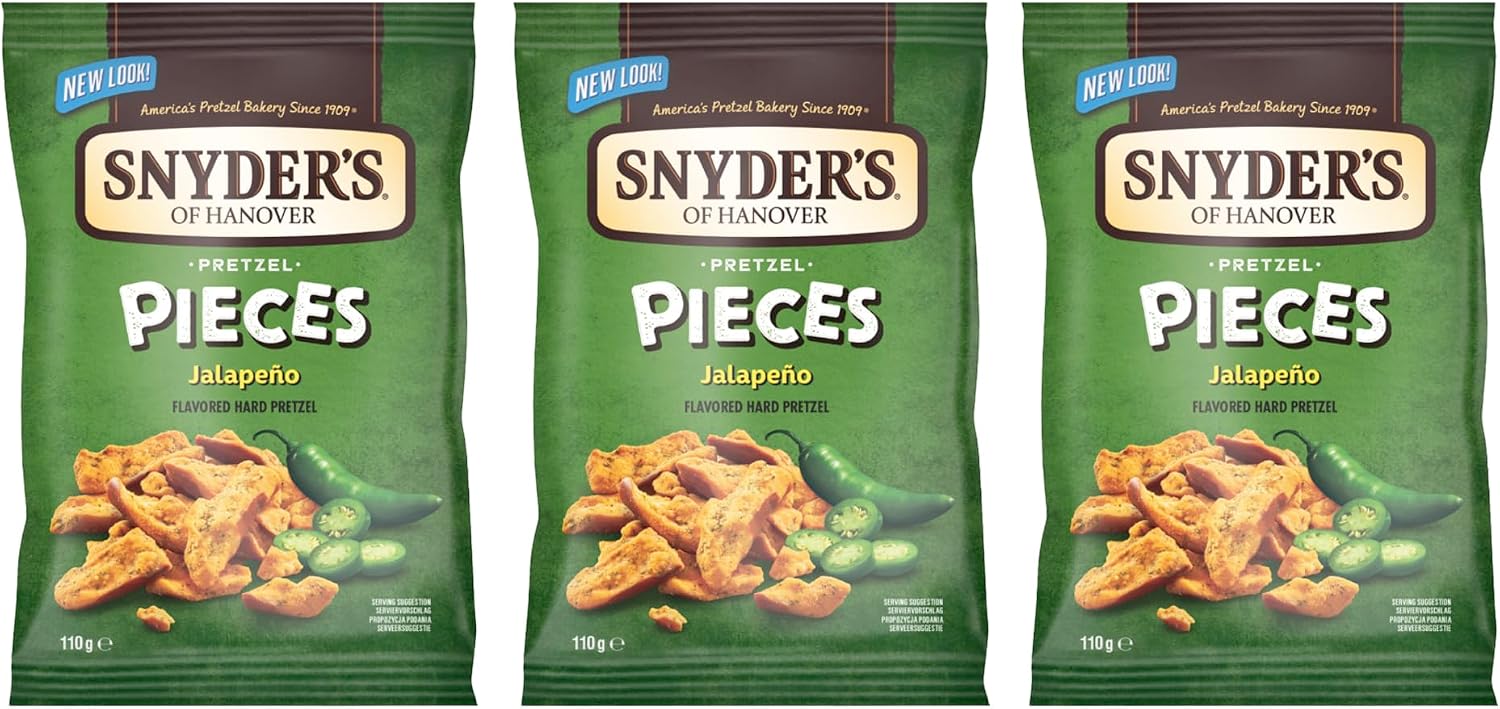 Snyder’s of Hanover Pretzel Pieces, Assorted Flavours - Jalapeno 110g (Pack of 3)