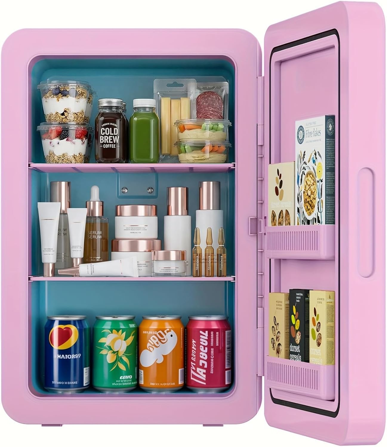 Mini Fridge 22L/ 30 Cans Cooler and Warmer Portable Mini Fridge for Bedrooms with Adjustable Shelves, AC+12V DC Small Fridges for Car, Office, Travel, Skincare, Cosmetics, Drinks (Pink)