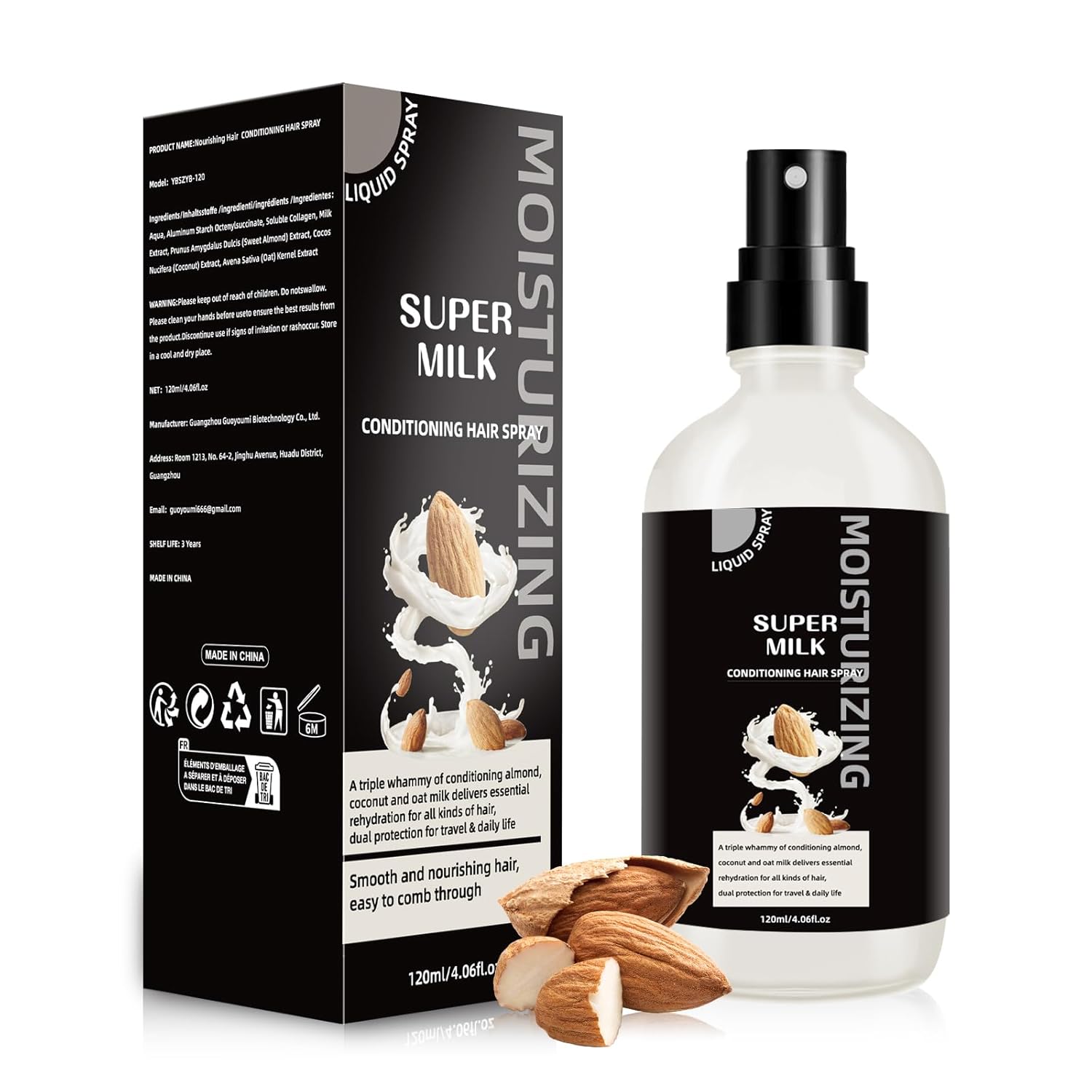 Super Milk Conditioner Hair Detangler Spray, Nourishes Softens Hair, Intensely Moisturizes, Anti Frizzy Dry Hair, Leave-In Conditioner Spray 120ML/4.06Fl.oz