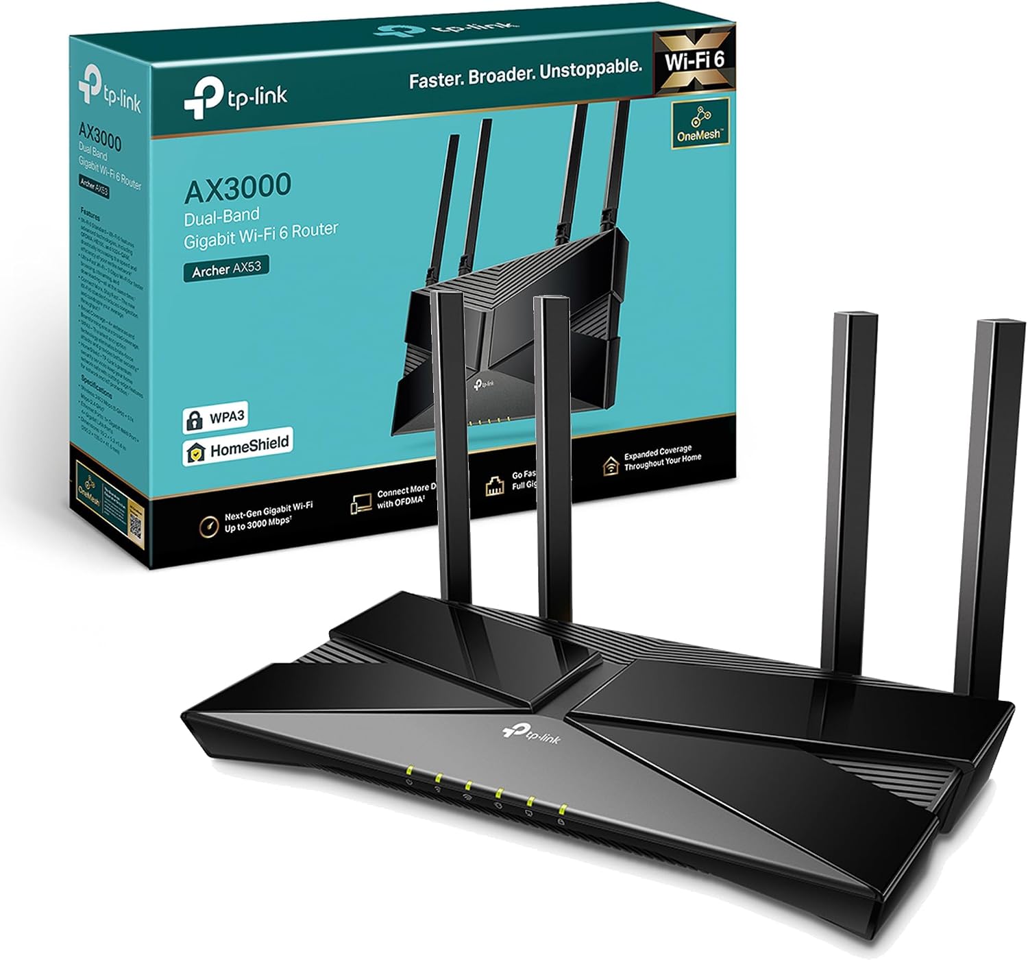 TP-Link Archer AX53 AX3000Mbps Dual-Band WiFi 6 Router, Fast Full Gigabit Ports, Ultra-Low Latency, EasyMesh Compatible, WPA3, Optimal for Gaming, Works with Alexa, VPN Server Supported