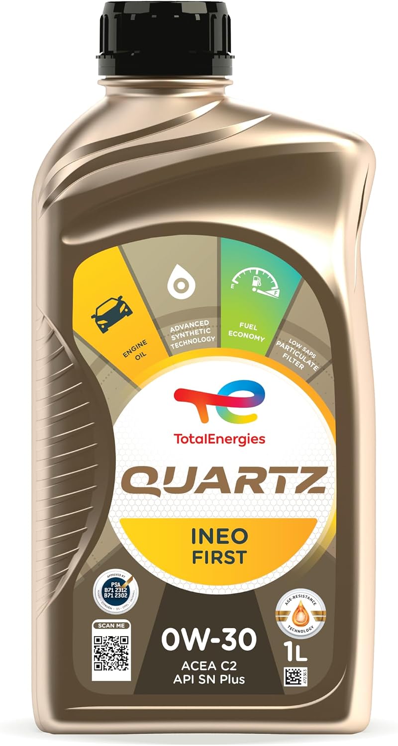 TotalEnergies Quartz INEO First 0W30 Engine Oil - ACEA C2, API SN PLUS - Approved by PSA B71 2312 & 2302 - Fully Synthetic Motor Oil Lubricant - 1L