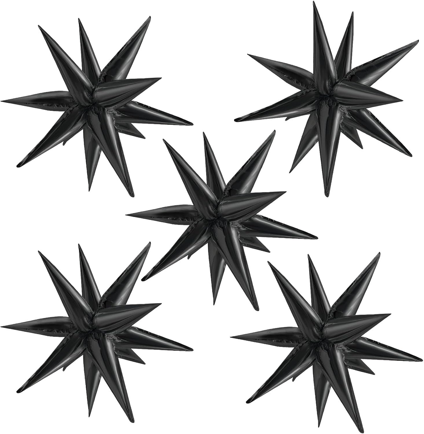 Black 60 Pcs Starburst Balloons Explosion 12 Point Cone Balloon, Metallic Mylar Spike Balloons for Halloween Party Decorations,Weddings,Birthday Anniversary Party Backgrounds