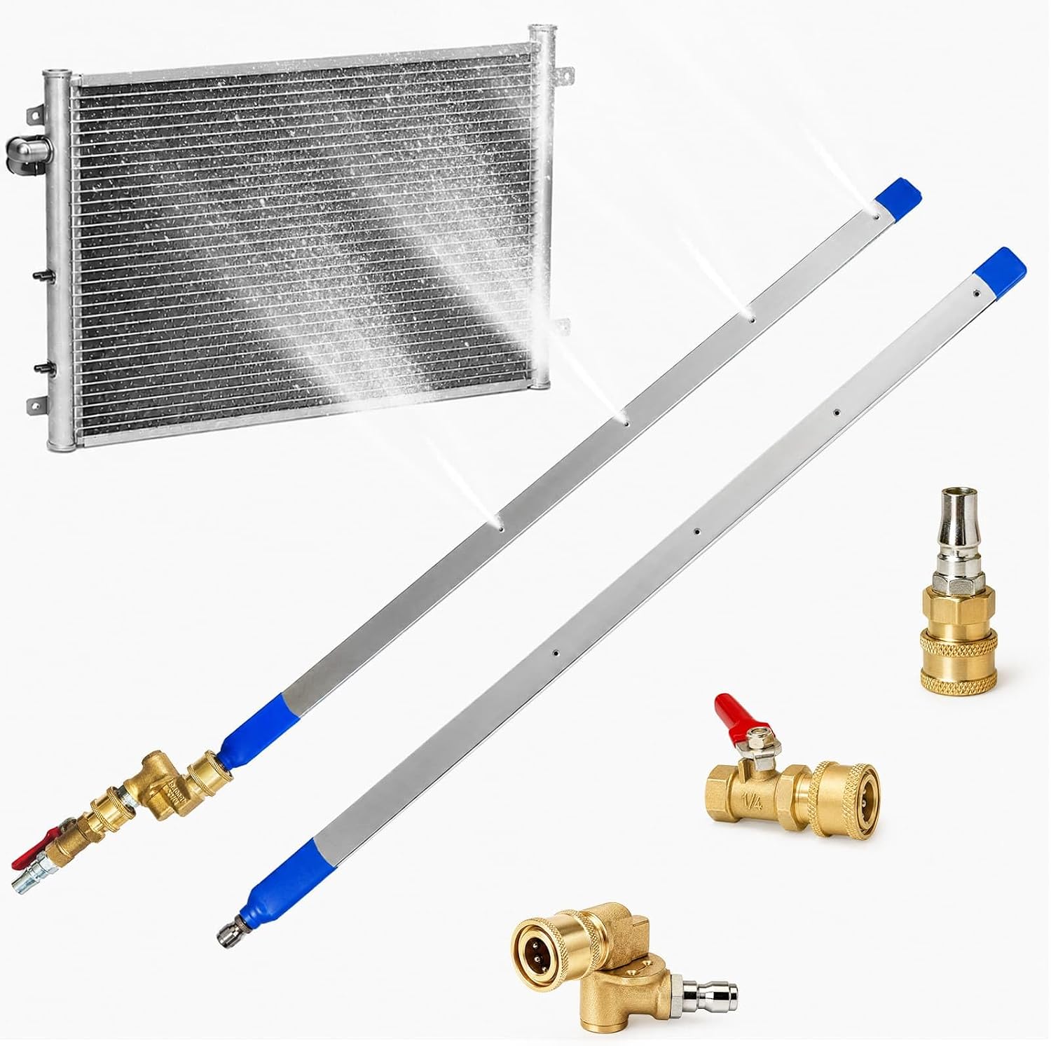 24" Multi-Jet Radiator Cleaning Wand, 5mm Ultra-Thin No-Disassembly Flush Kit for Trucks, RVs, Tractors & Sedans, Dual-Use Water/Air Pressure Washer Wand with Swivel Joint