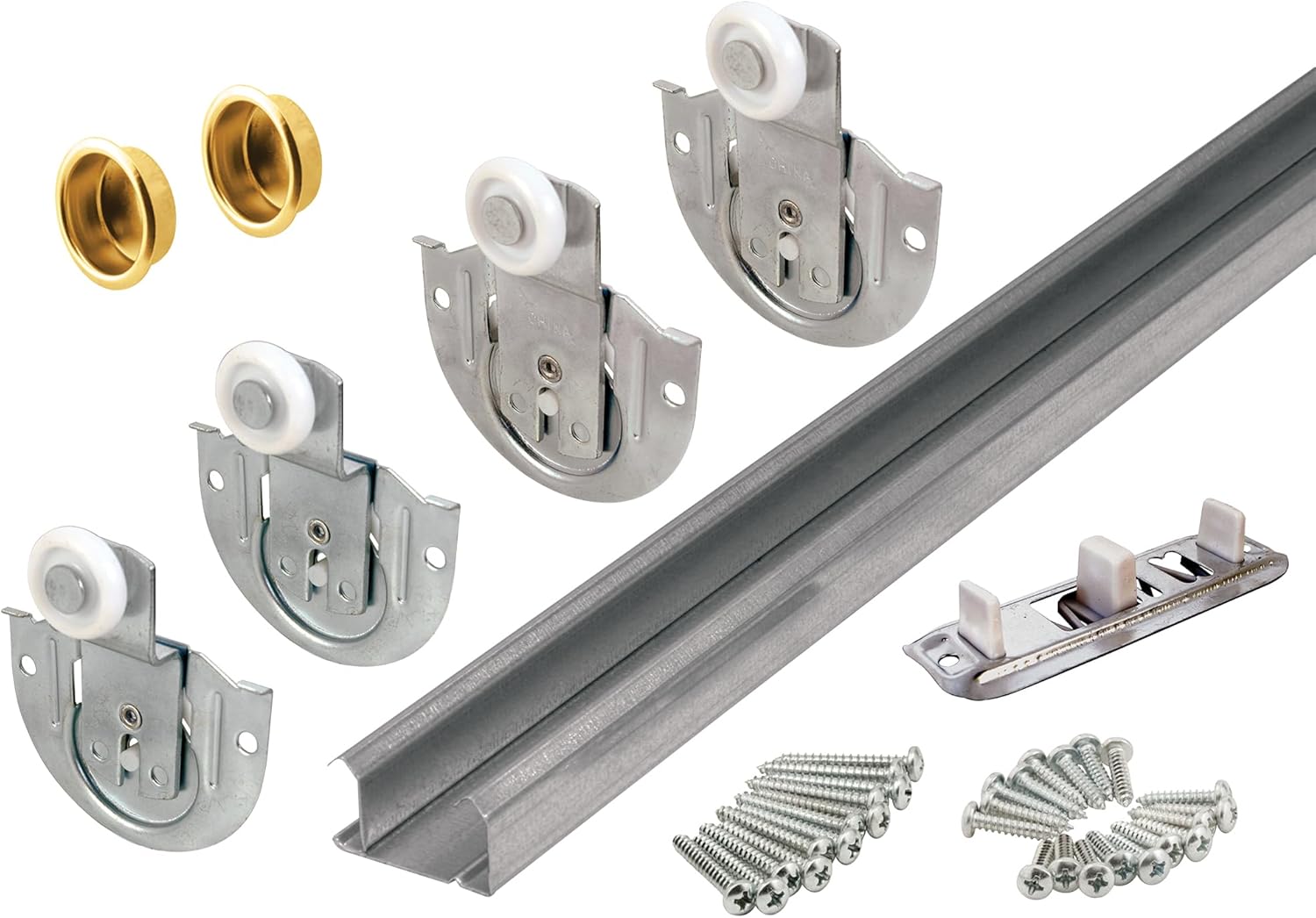 Prime-Line 163589 By-Pass Wardrobe Track Kit, 48 In. Opening, Dial-Adjusting Rollers, Steel, 7/8 In., Plastic Wheels (Single Pack)