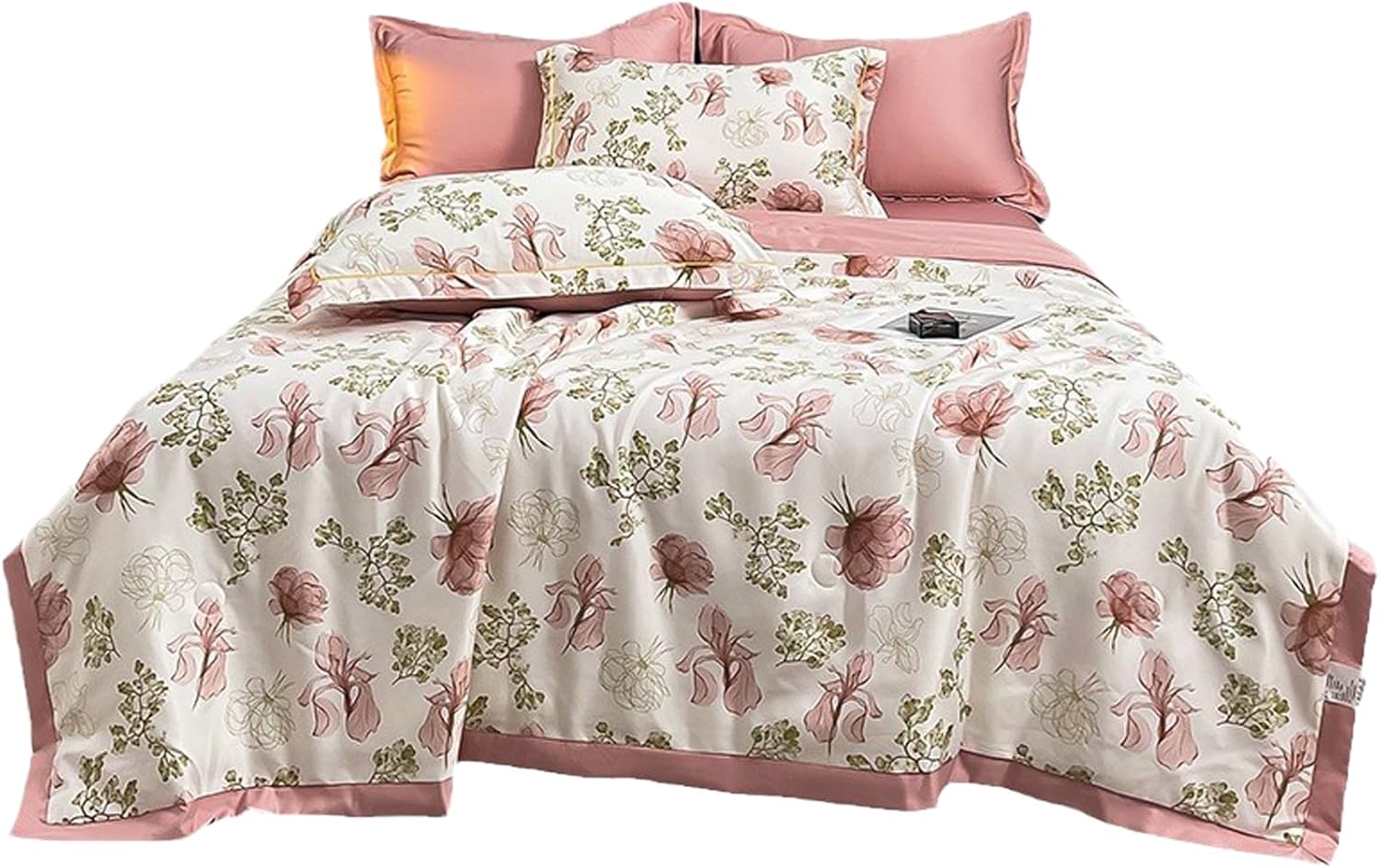 fupah Washable Icy Cool Breathable Summer Quilt 4 Piece Set Lightweight Silk Summer Quilt Queen Size Cooling Comforter with Bedspread and 2 Pillow Shams (Dark Pink, 150 x