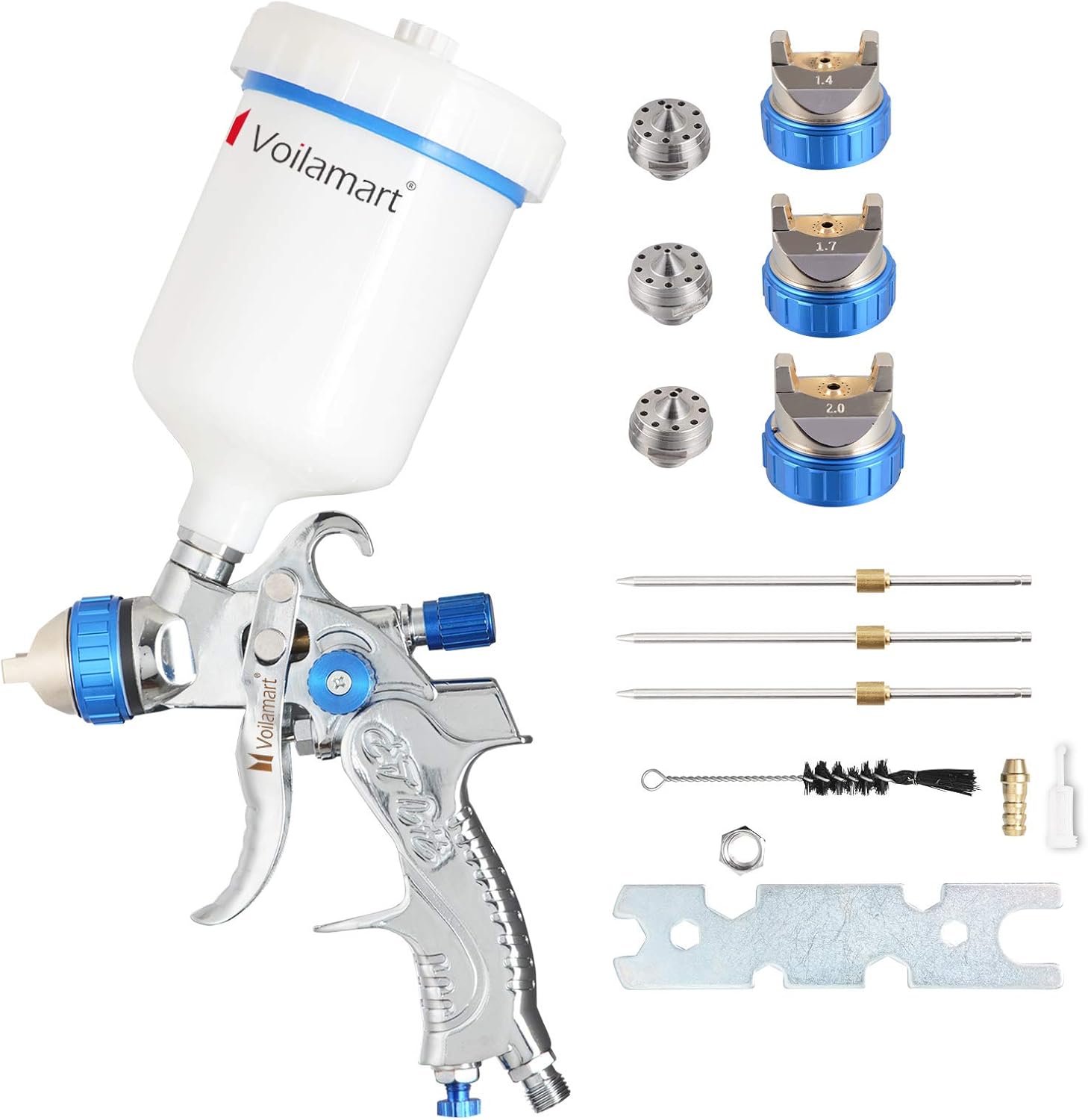 Voilamart HVLP Gravity Feed Air Spray Gun 600CC Cup Paint Sprayer Airbrush Painting Tool Kit with 3 Nozzle 1.4MM 1.7MM 2.0MM