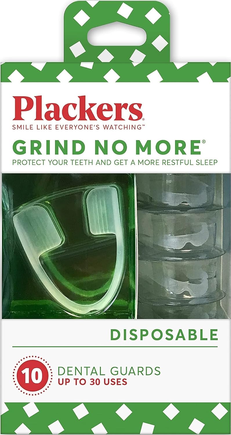 Plackers Grind No More Night Guard, Ready-to-Wear, 10 Count | Dental protection, Disposable, No boiling or molding, Fits upper or lower teeth, BPA free