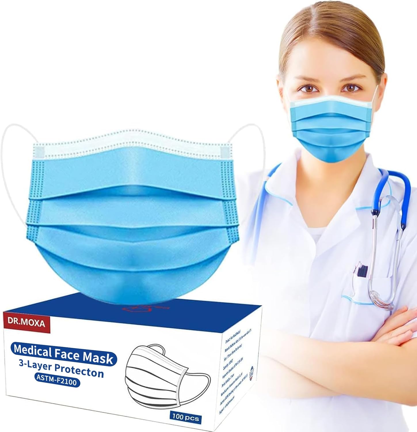100 Pack Disposable Face Masks ASTM Level 2，Medical Grade