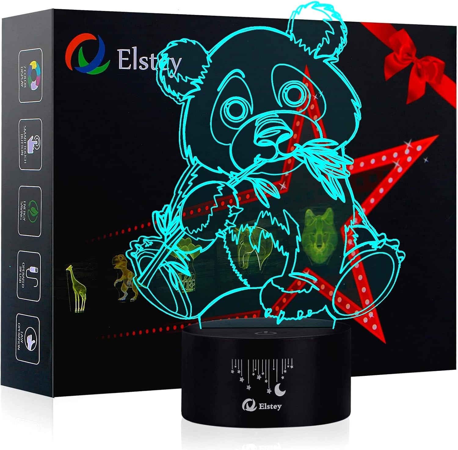 Giant Panda Bear 3D Illusion Lamps, Elstey 7 Color Changing Touch Table Desk LED Night Light Great Gifts for Kids