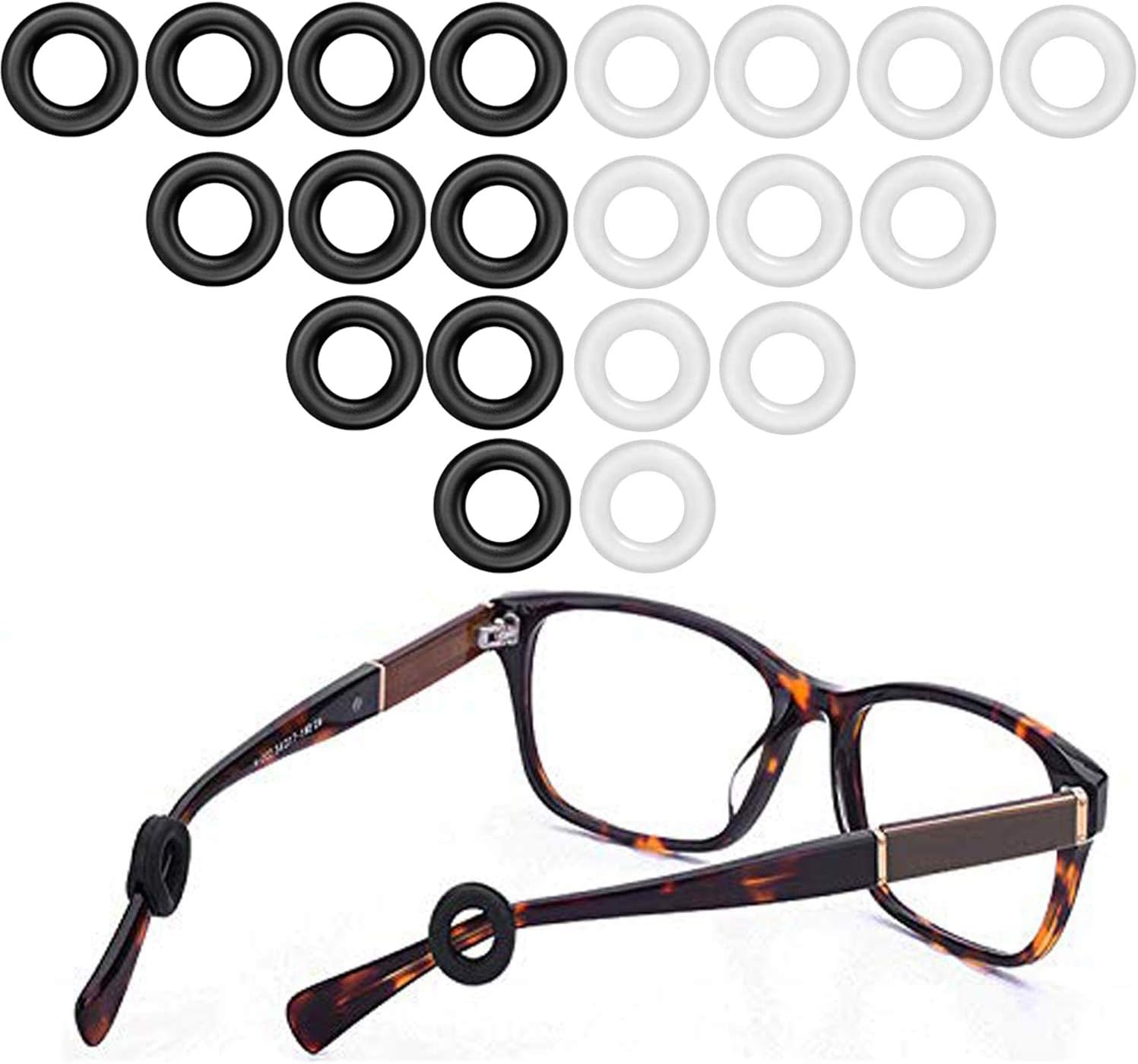 Glasses Ear Grip - Eyeglasses Temple Tip Sleeve Retainer,Anti-Slip Comfort Glasses Retainers For Spectacle Sunglasses Reading Eyewear, 12 Pairs (Black,Clear)