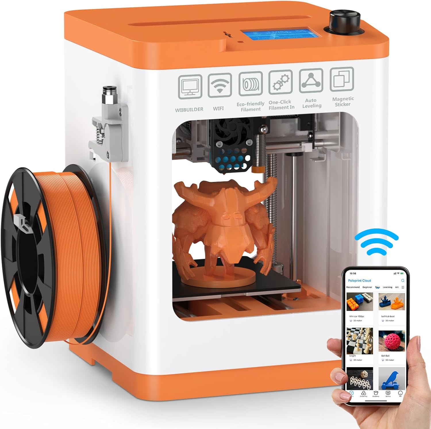Upgraded Tina2S 3D Printer, HEPHI3D 3D Printers WiFi Cloud Printing Auto Bed Leveling, Fully Assembled Mini 3D Printers for Beginners, Silent Print, Fully Open Source DIY 3D Printers for Home, School