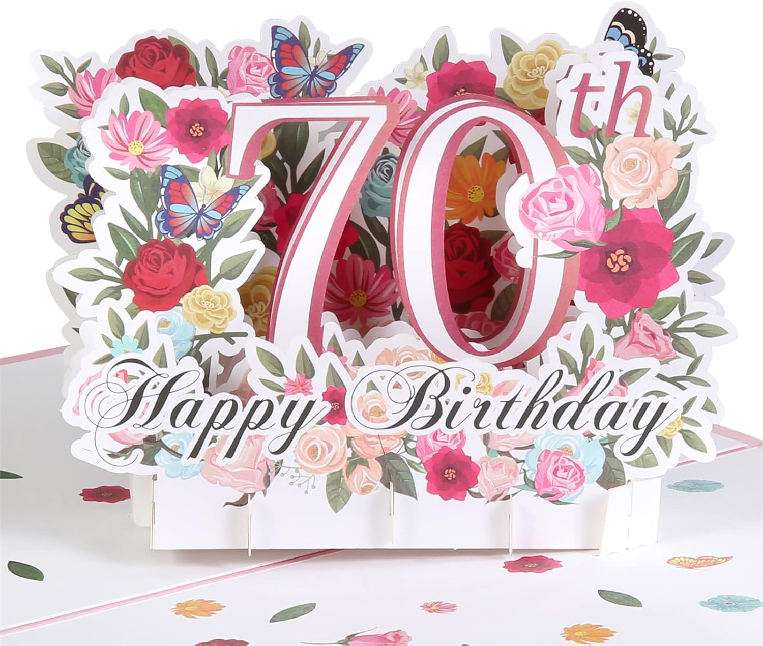 HOMANGA 70th Birthday Pop Up Card, Happy 70th Birthday Card for Her, Women, Wife, 70th Birthday Gift for Sister, Mom, Friend, Pop Up Birthday Greeting Card with Blank Note and Envelope, 6" x 8"
